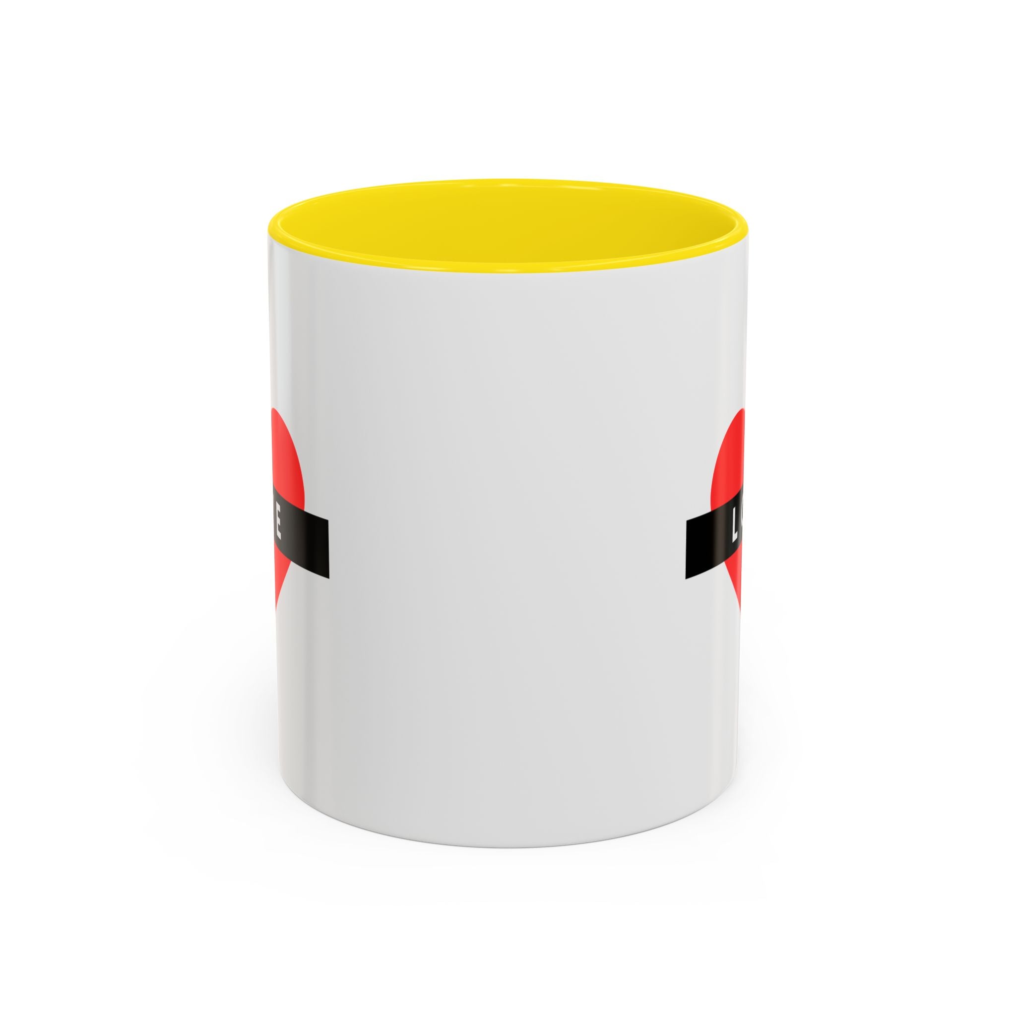 Love Heart Accent Mug – Red Heart with "LOVE" Banner, Valentine's Day Coffee Cup