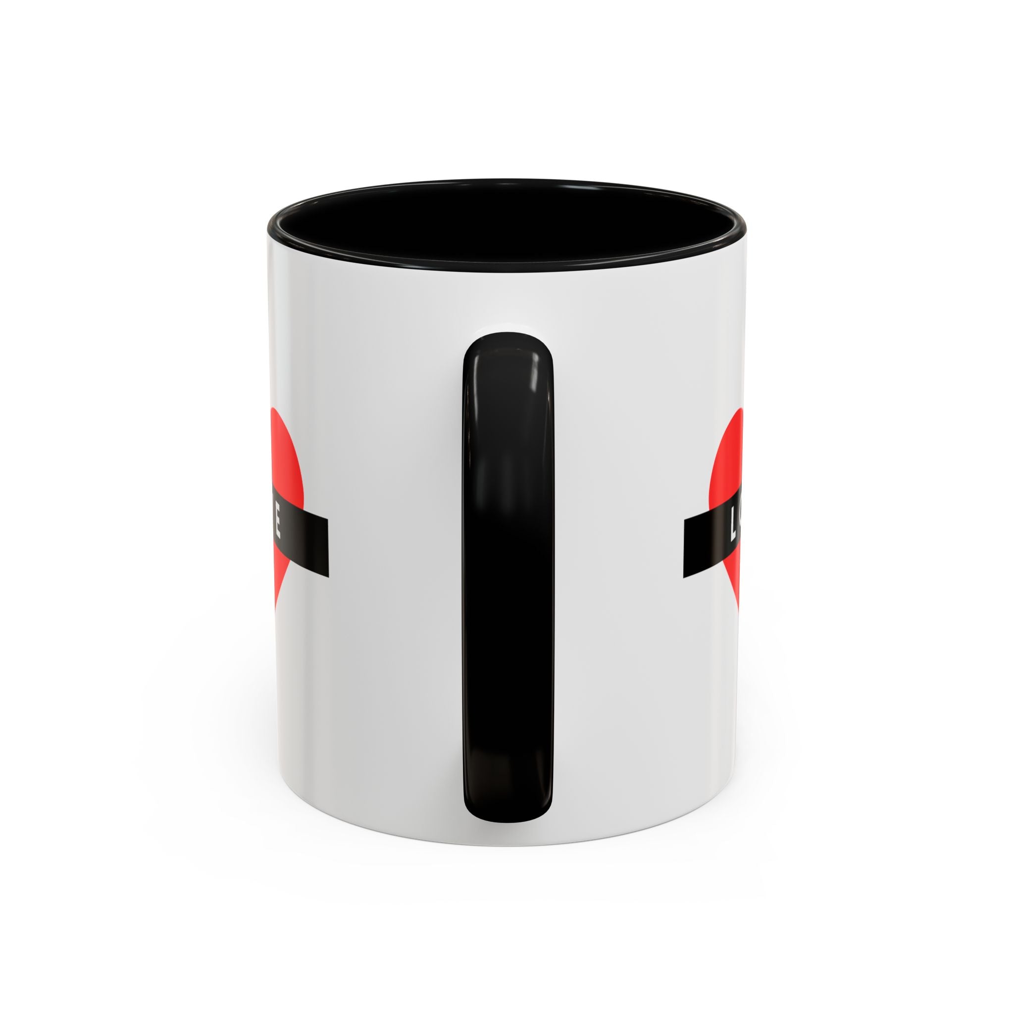 Love Heart Accent Mug – Red Heart with "LOVE" Banner, Valentine's Day Coffee Cup