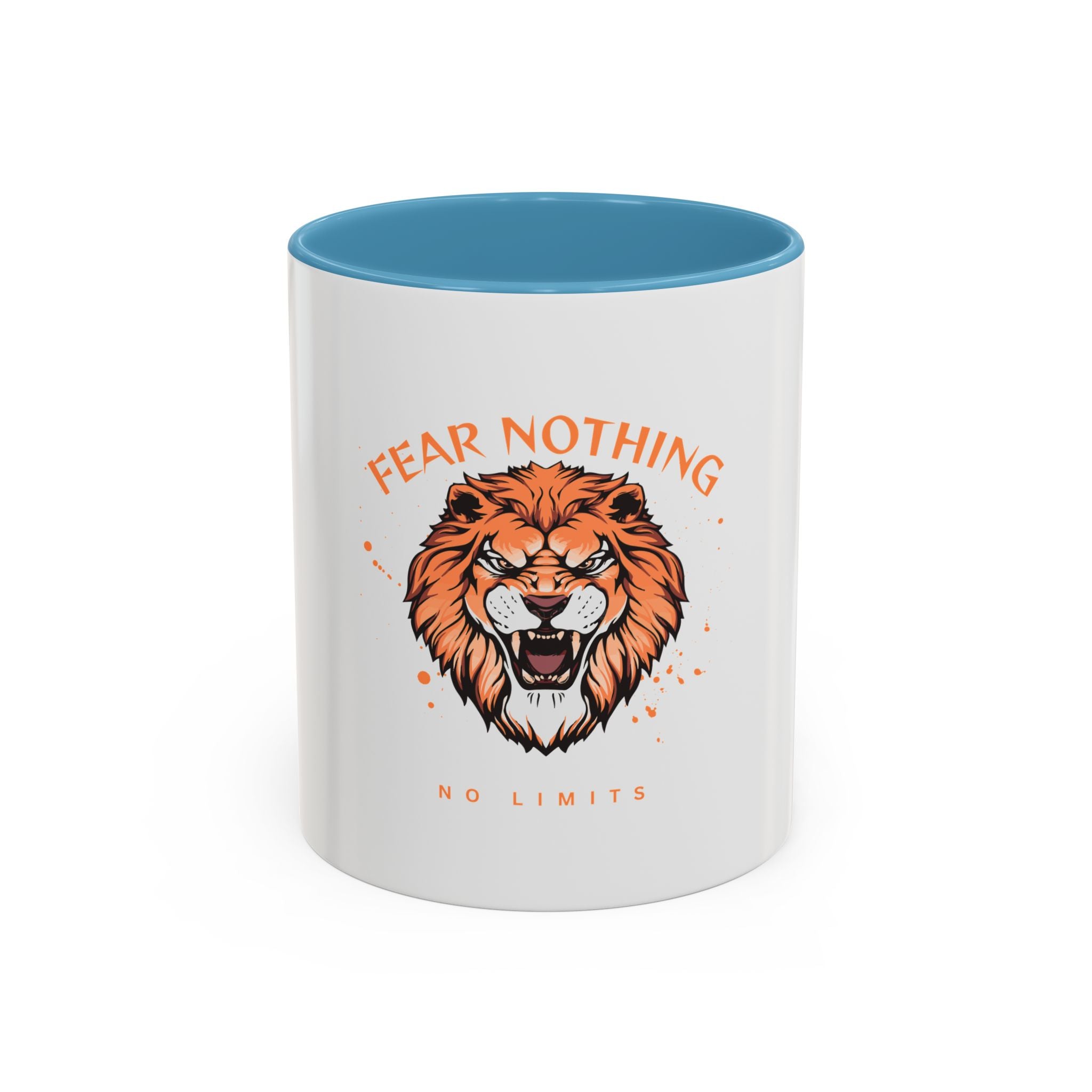 Fear Nothing Lion Accent Coffee Mug — Inspirational No Limits Motivational Gift