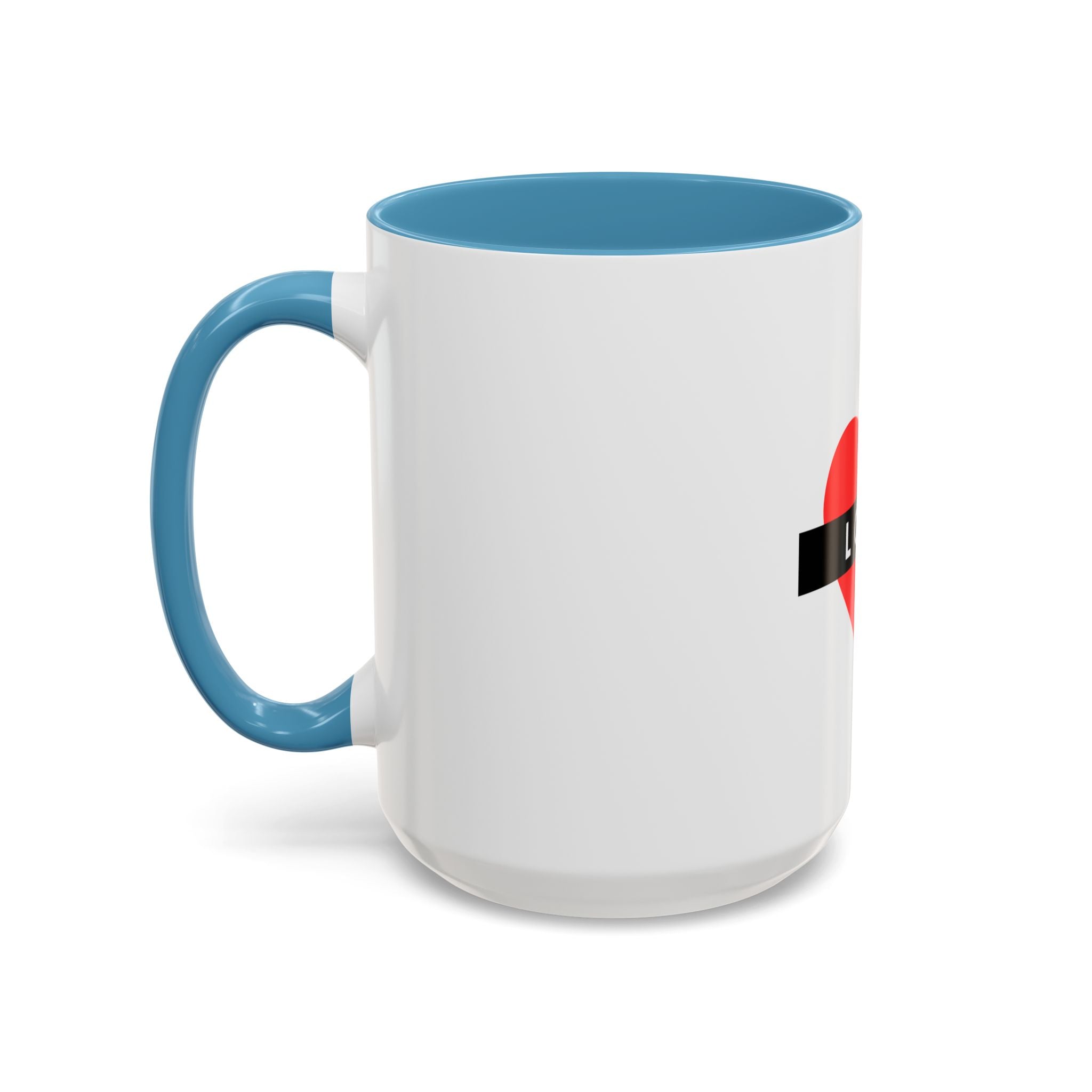 Love Heart Accent Mug – Red Heart with "LOVE" Banner, Valentine's Day Coffee Cup