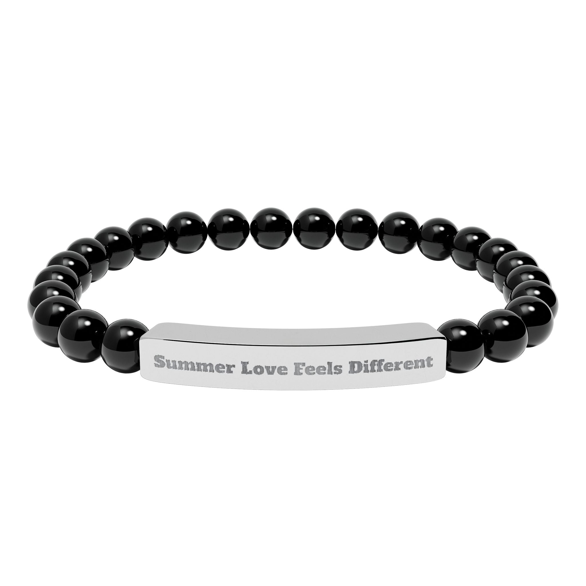 Engraved Natural Stone Stretch Bracelet — "Always Love, Feel Different" Bar