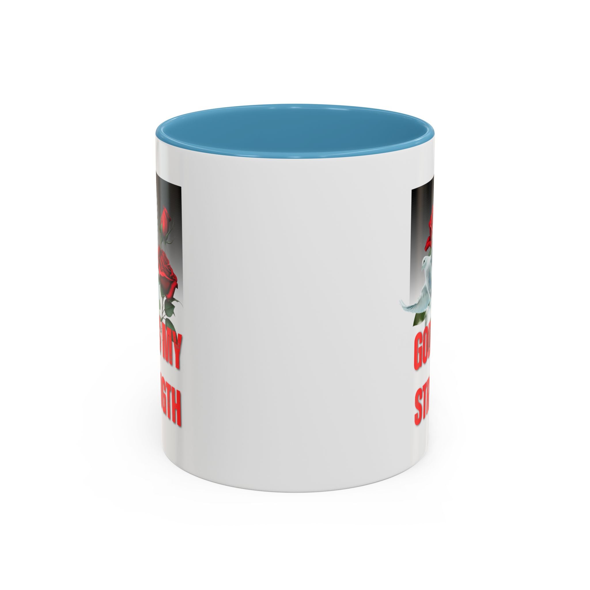 God Is My Strength Accent Coffee Mug – Inspirational Christian Dove & Roses (11/15oz)