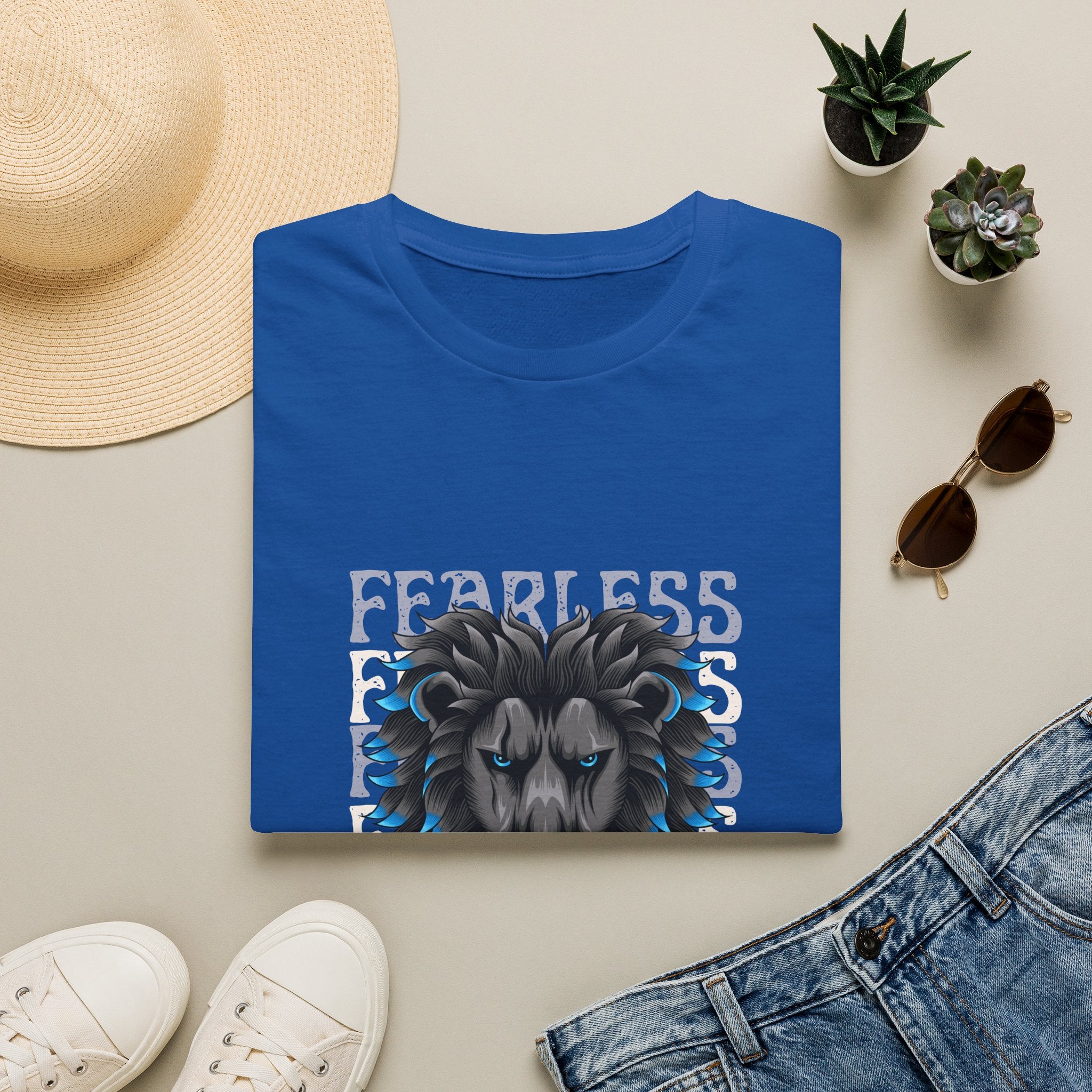 Lion Head T-Shirt — Bold Blue Mane Graphic Tee