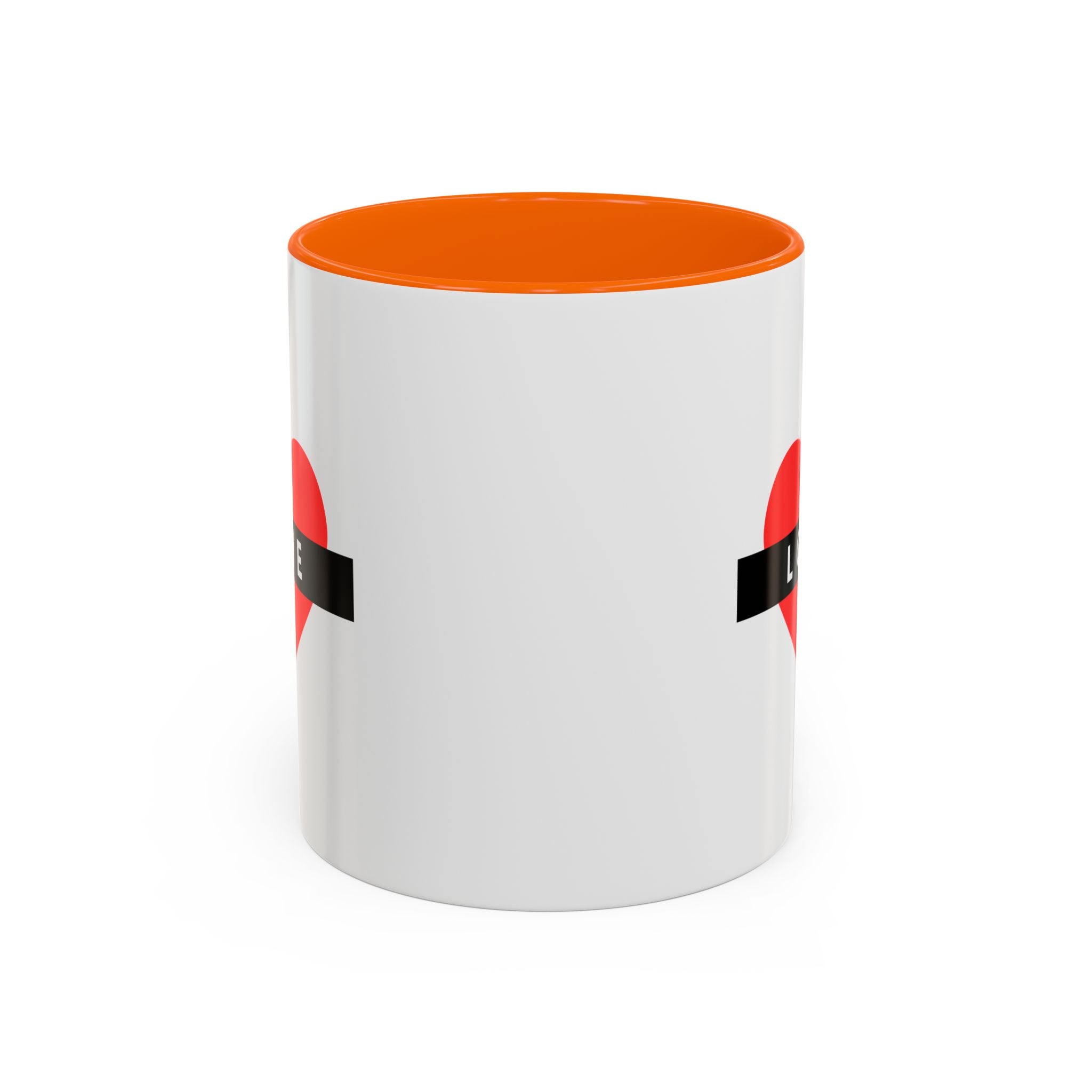 Love Heart Accent Mug – Red Heart with "LOVE" Banner, Valentine's Day Coffee Cup