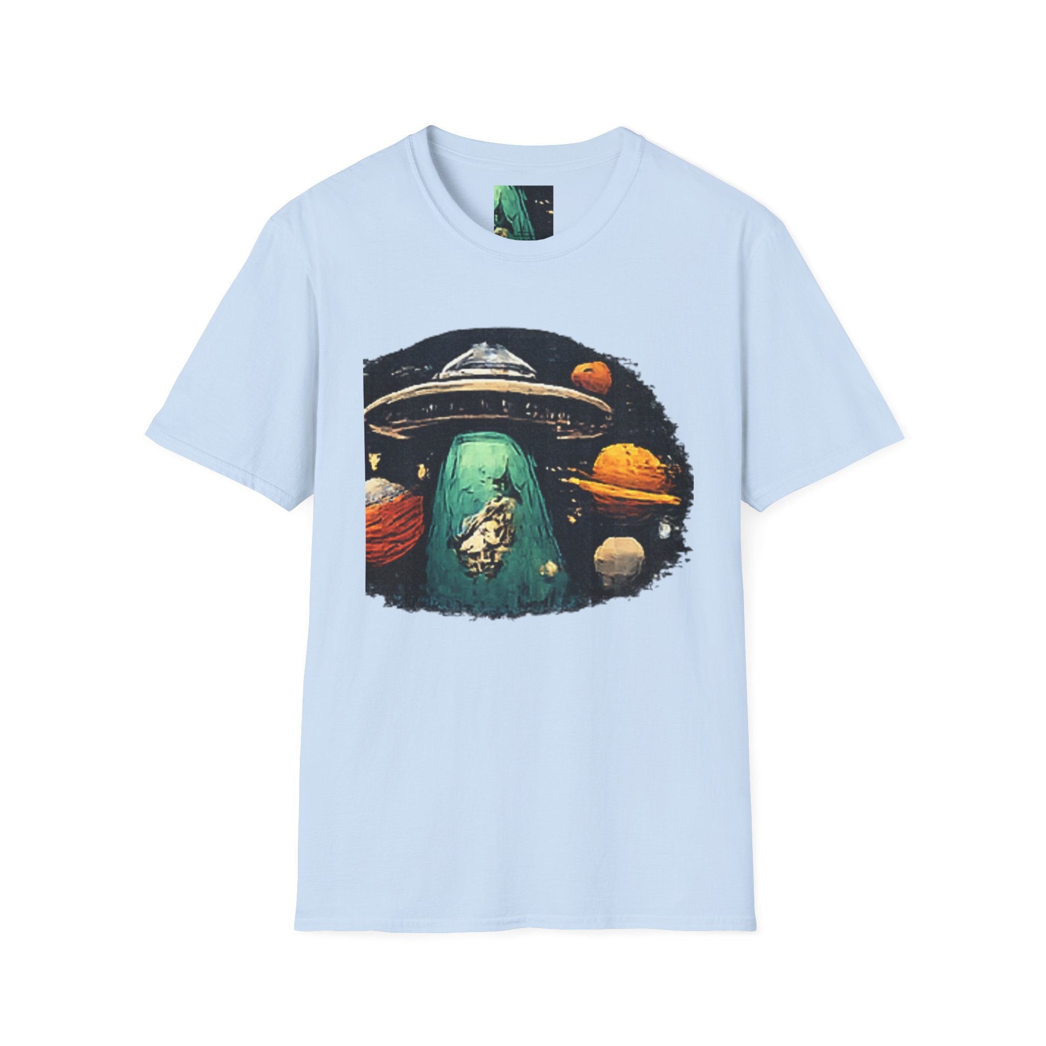 Alien Abduction Graphic T-Shirt — Retro UFO & Planets Space Tee