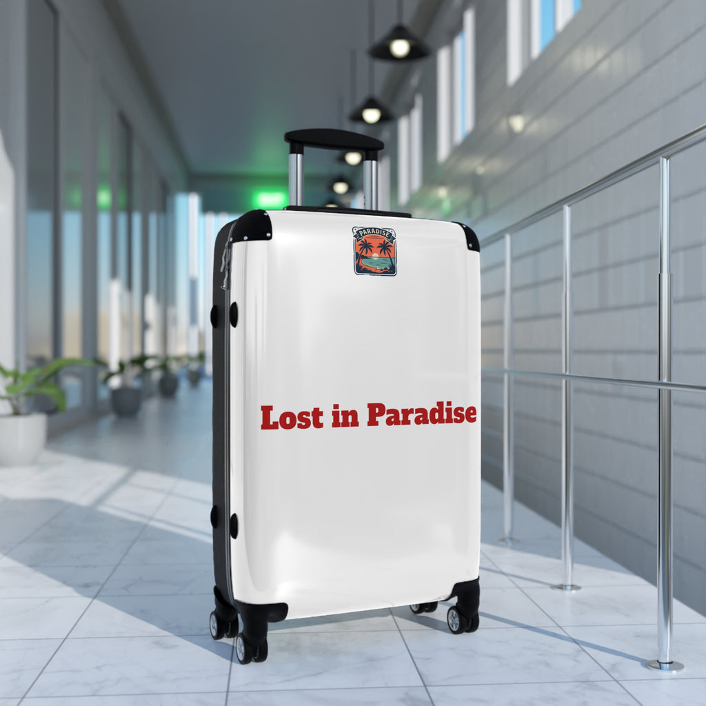 Suitcase – 'Lost in Paradise' Tropical Carry-On Luggage Sticker Design