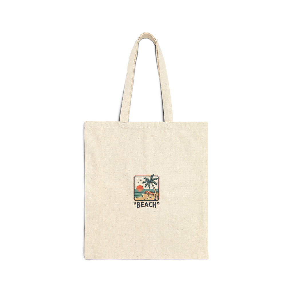 Island Energy Canvas Tote - "Beach" Retro Palm Tree Cotton Bag