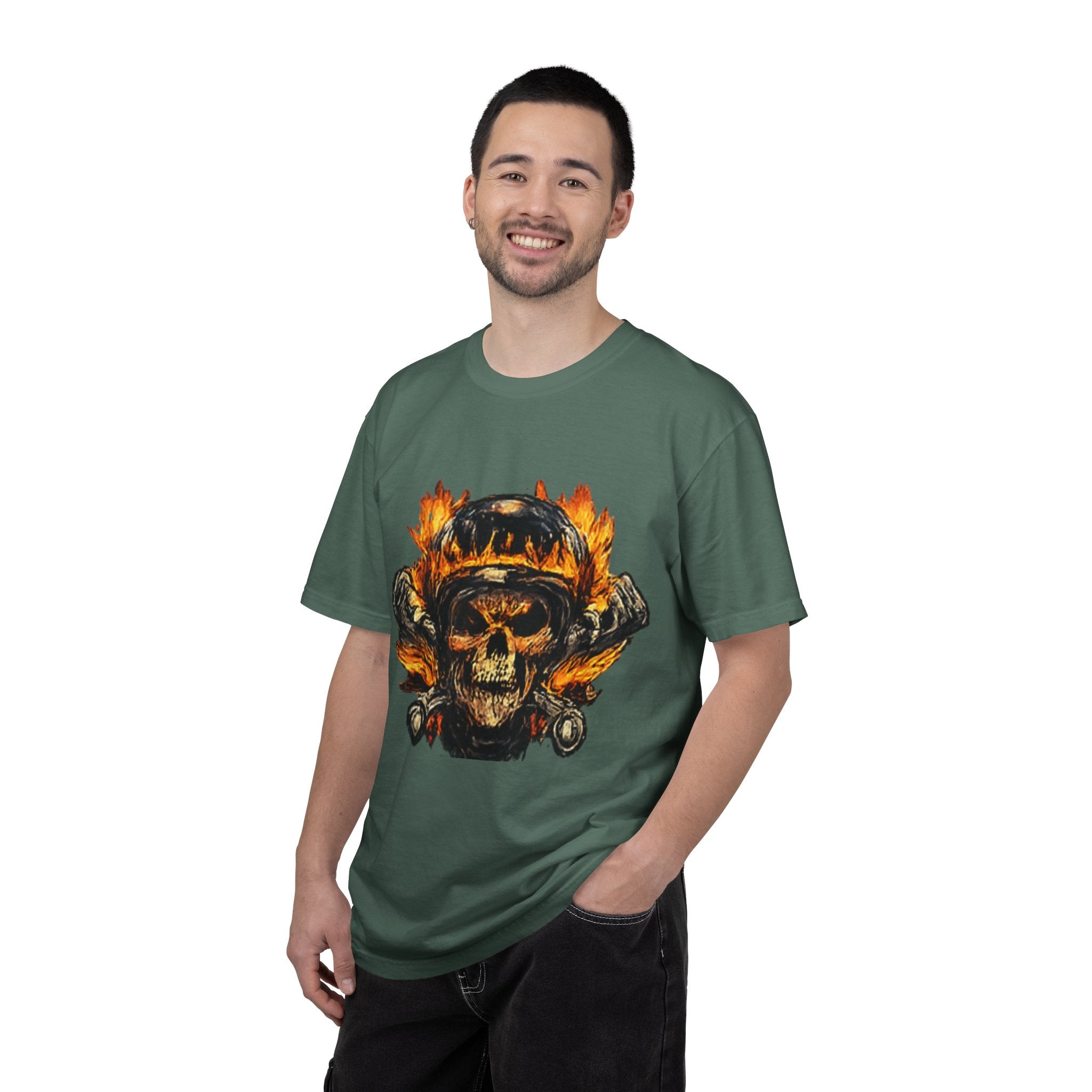 Flaming Skull Helmet T‑Shirt — Biker Rock Graphic Tee