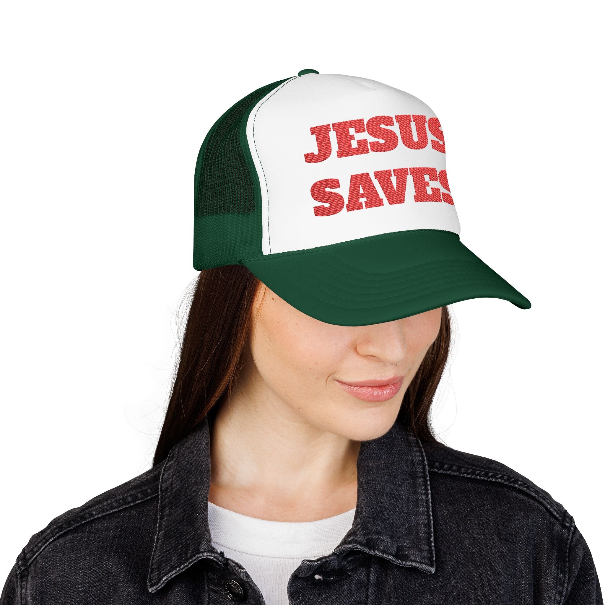 Jesus Saves Foam Trucker Hat - Christian Gospel Mesh Cap