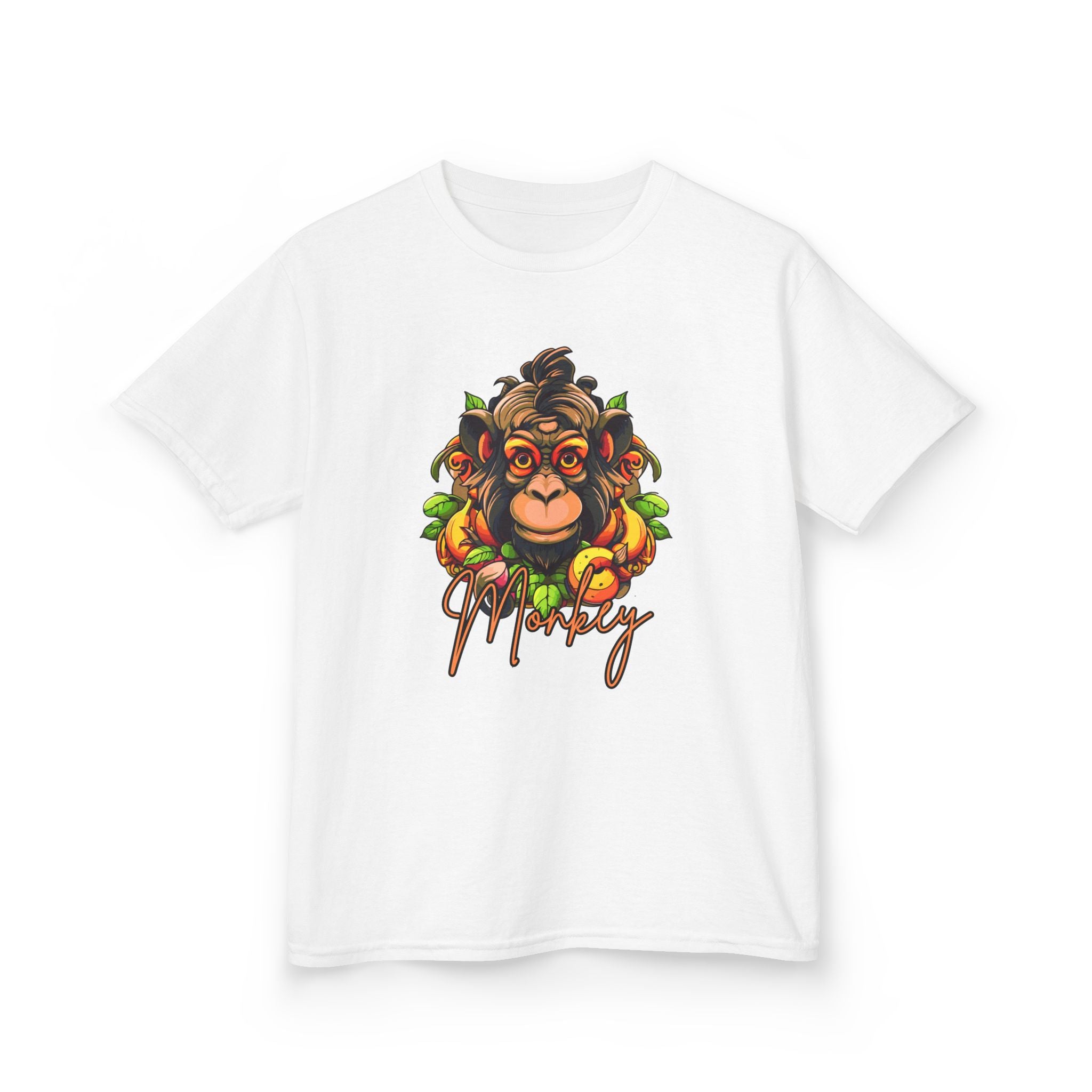 Kids Monkey Fruit Graphic Tee — Cute Tropical Chimp Design