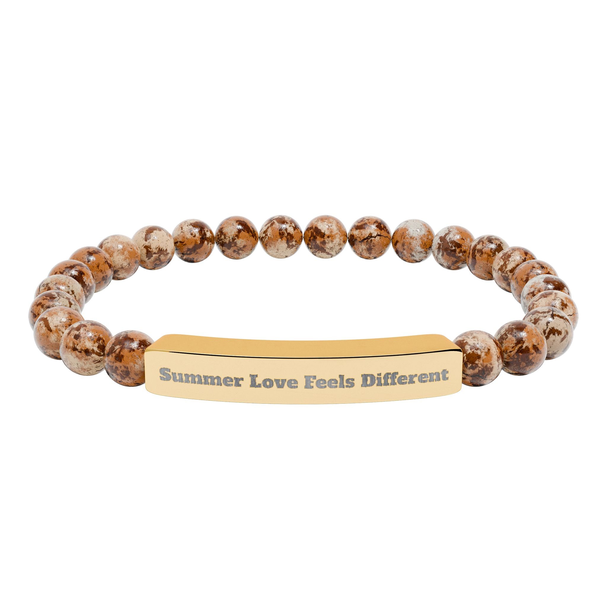 Engraved Natural Stone Stretch Bracelet — "Always Love, Feel Different" Bar