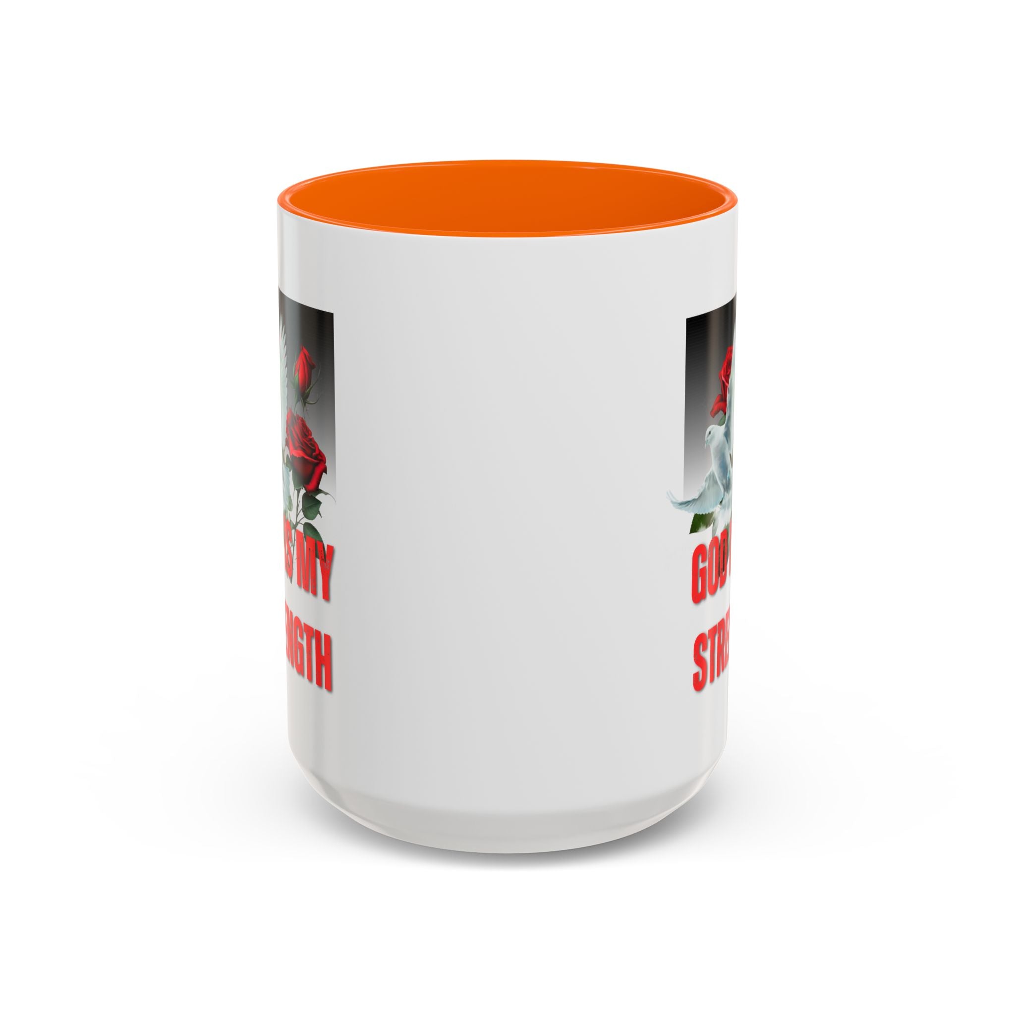 God Is My Strength Accent Coffee Mug – Inspirational Christian Dove & Roses (11/15oz)