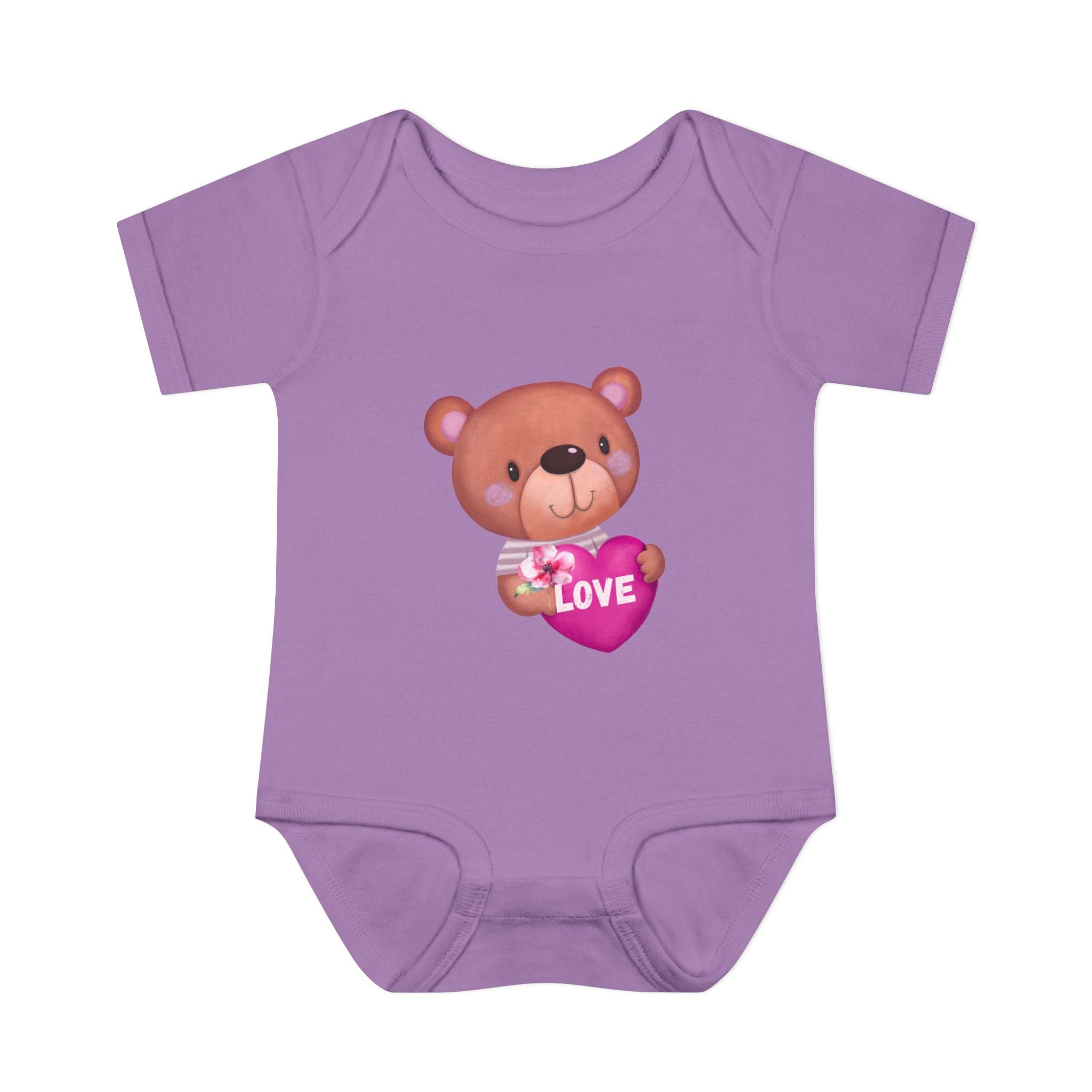 Baby Bodysuit - Cute Teddy Holding 'Love' Heart | Infant Valentine Onesie