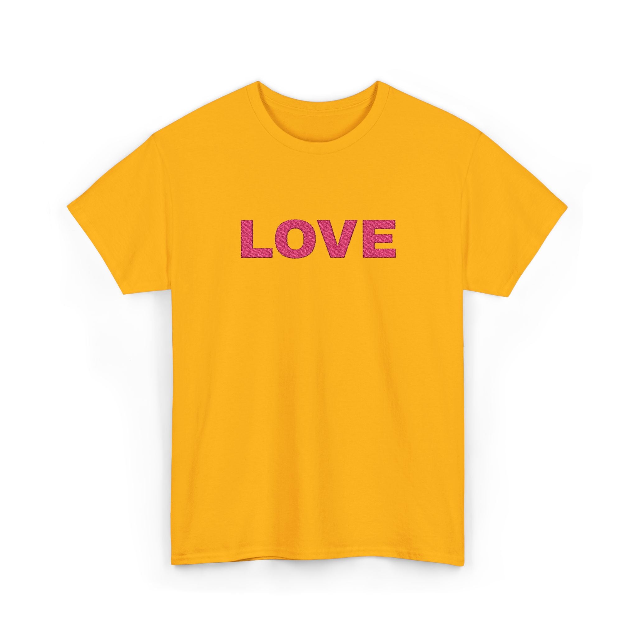 LOVE Glitter Text T-Shirt — Women's Pink Sparkle Tee for Valentine's Day