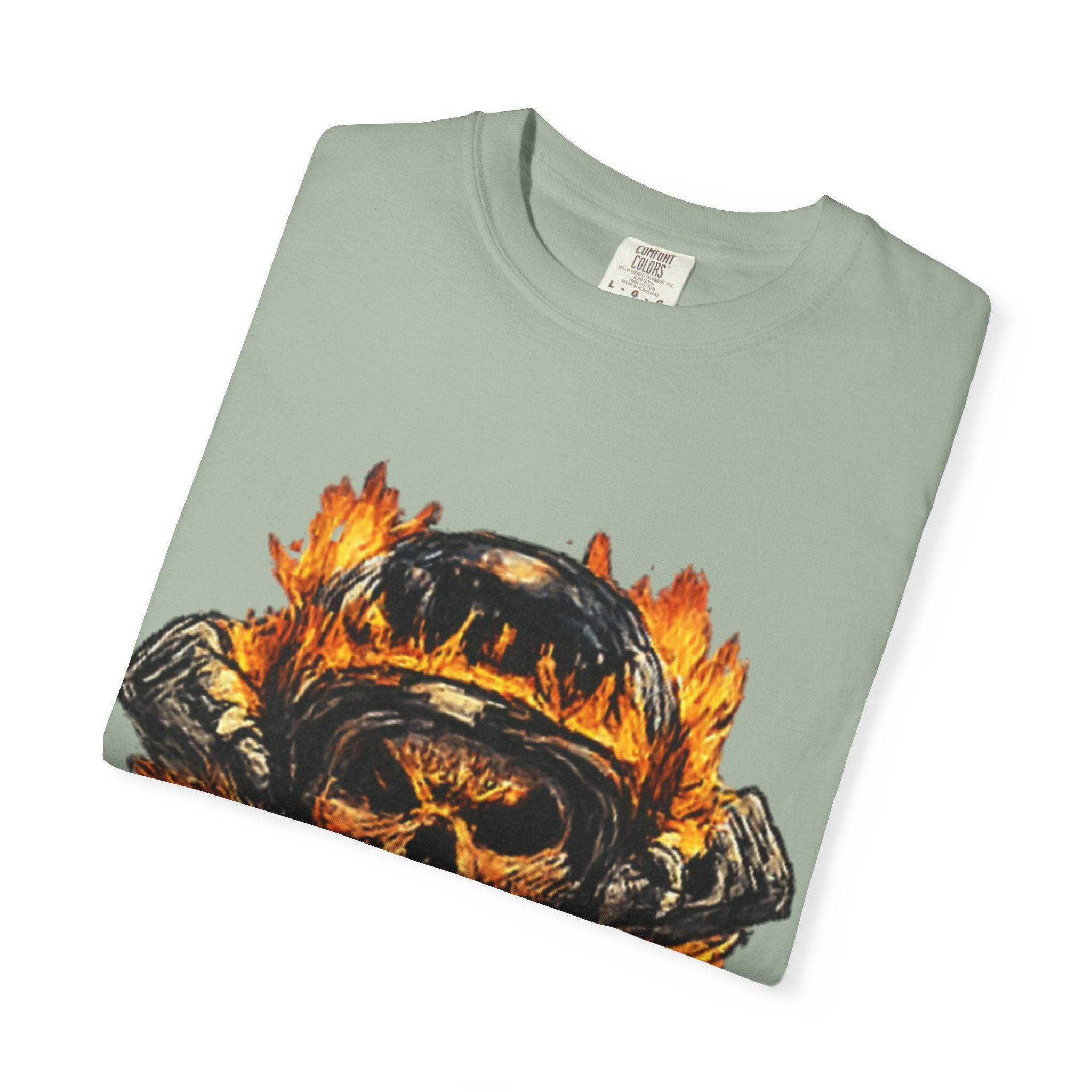 Flaming Skull Helmet T‑Shirt — Biker Rock Graphic Tee