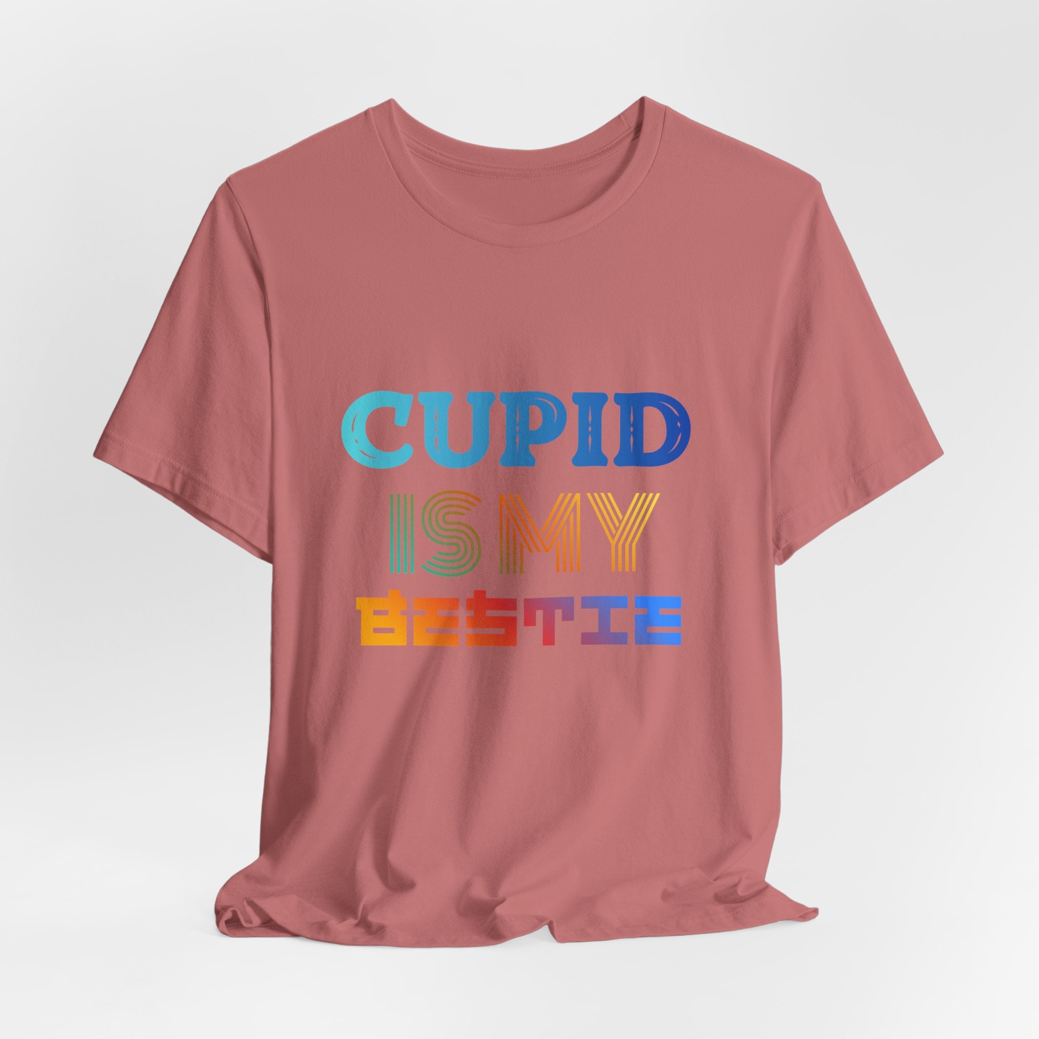 Cupid Is My Bestie Tee - Rainbow Valentine Graphic T-Shirt