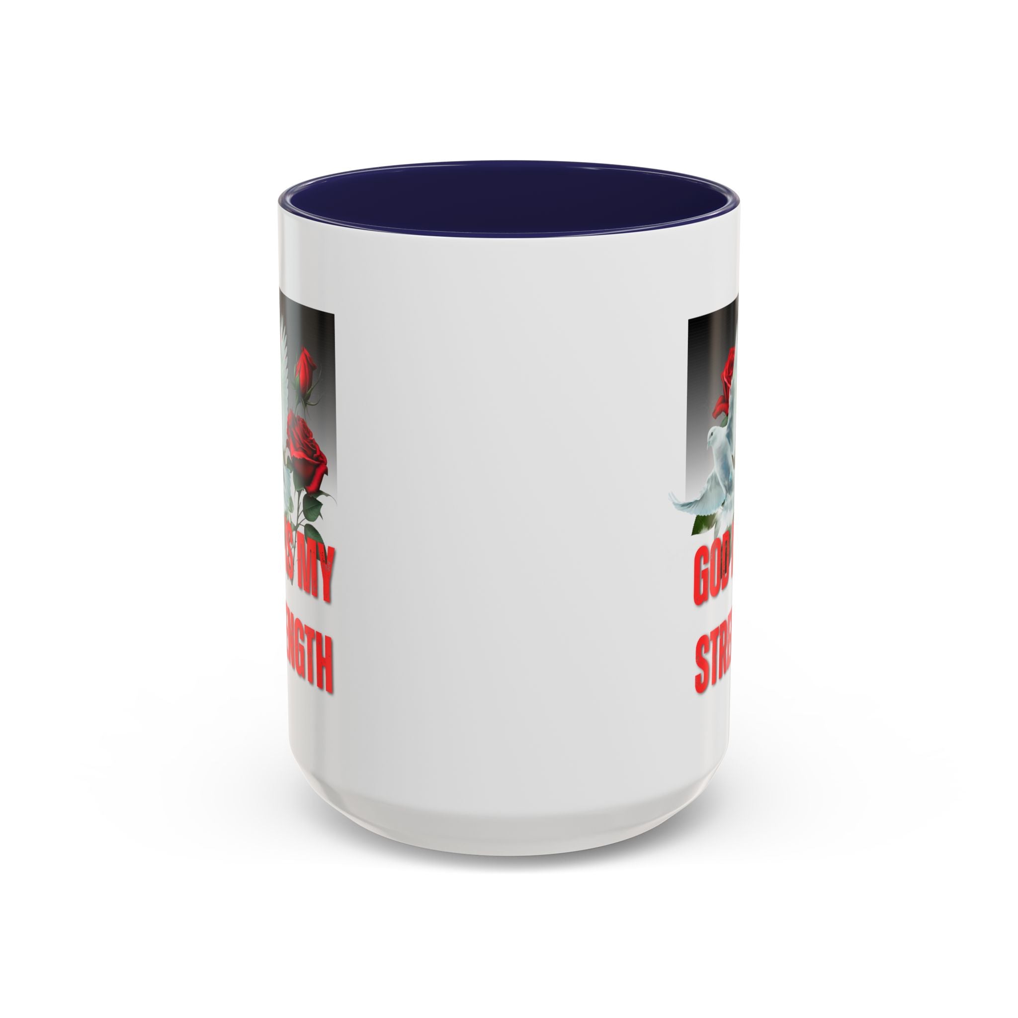 God Is My Strength Accent Coffee Mug – Inspirational Christian Dove & Roses (11/15oz)
