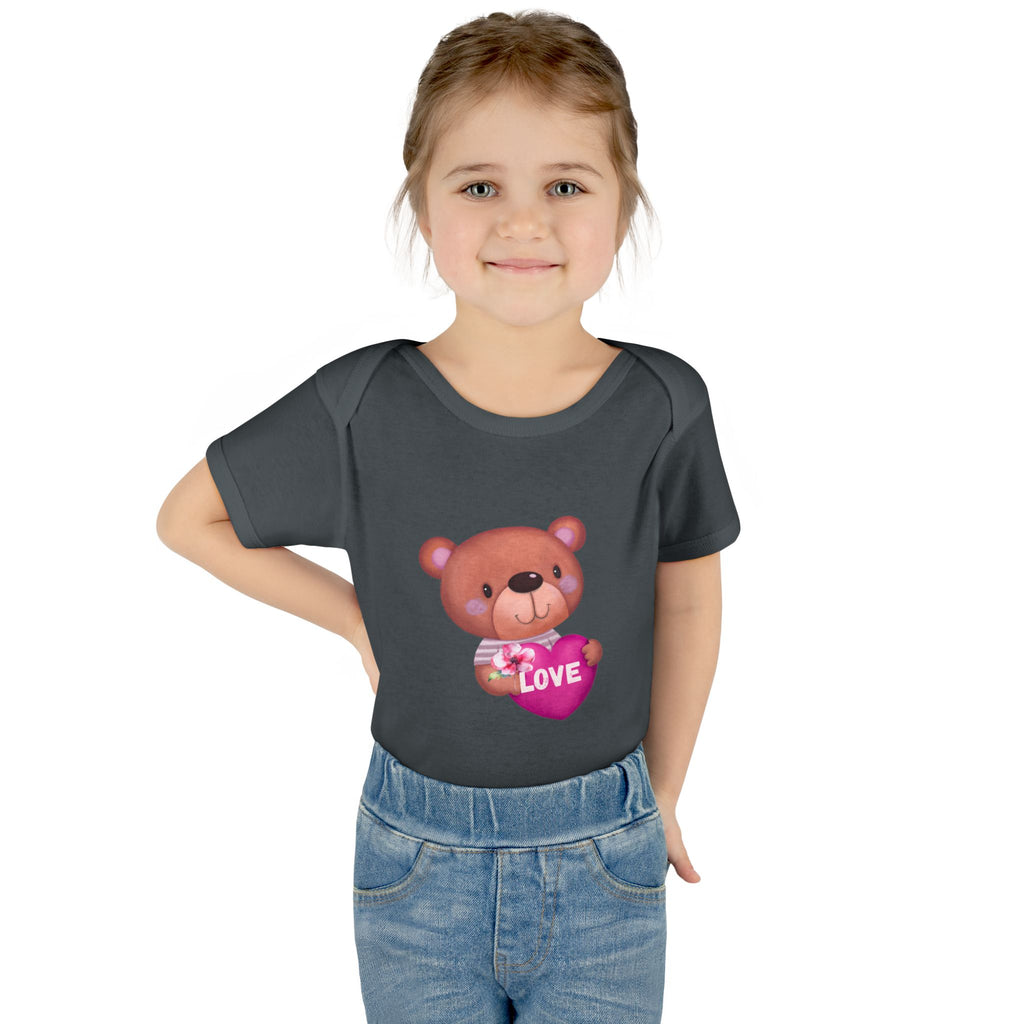 Baby Bodysuit - Cute Teddy Holding 'Love' Heart | Infant Valentine Onesie