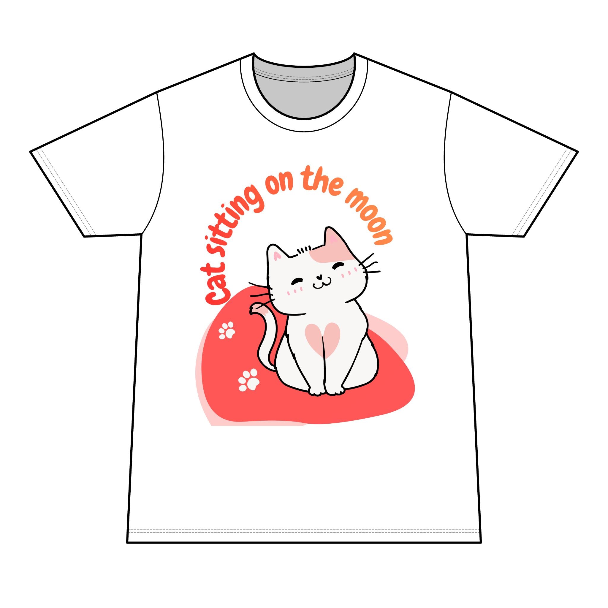 Cat Sitting on the Moon T-Shirt — Cute Pink Cat Graphic Tee