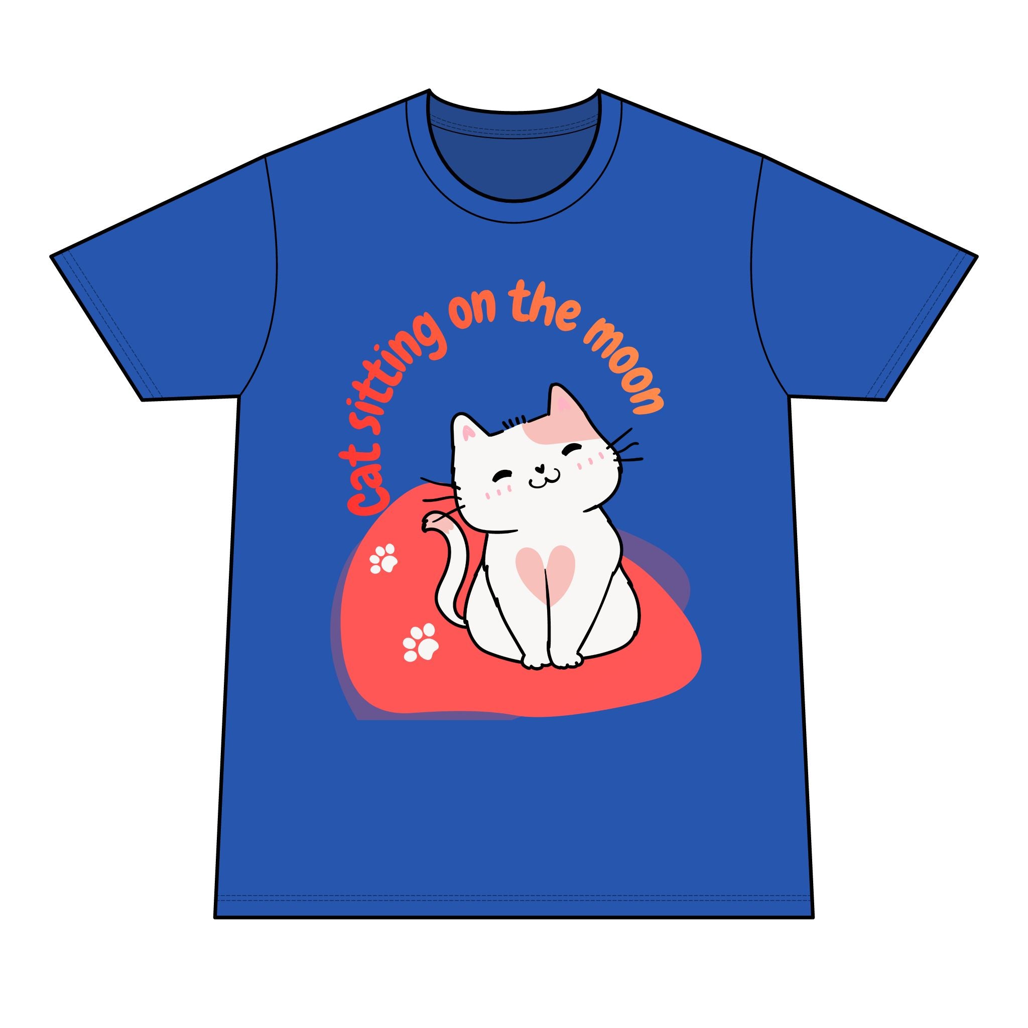 Cat Sitting on the Moon T-Shirt — Cute Pink Cat Graphic Tee
