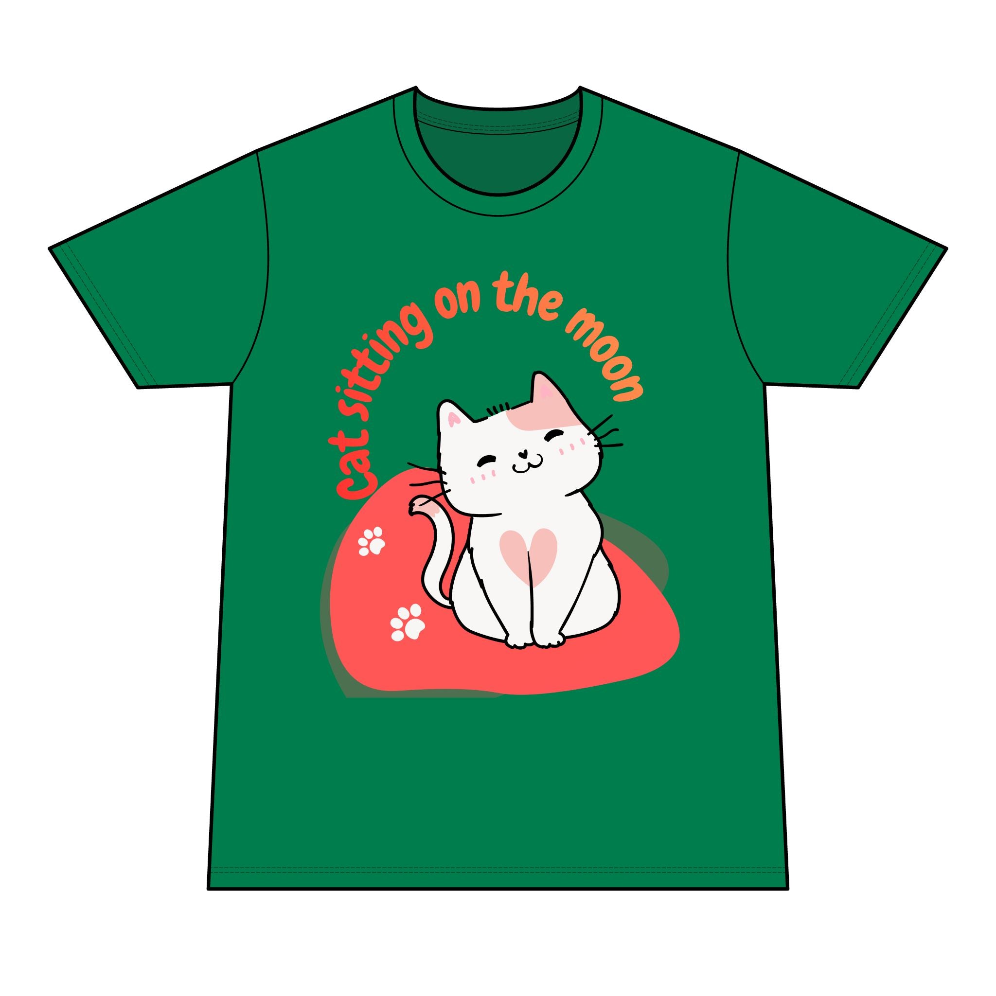 Cat Sitting on the Moon T-Shirt — Cute Pink Cat Graphic Tee