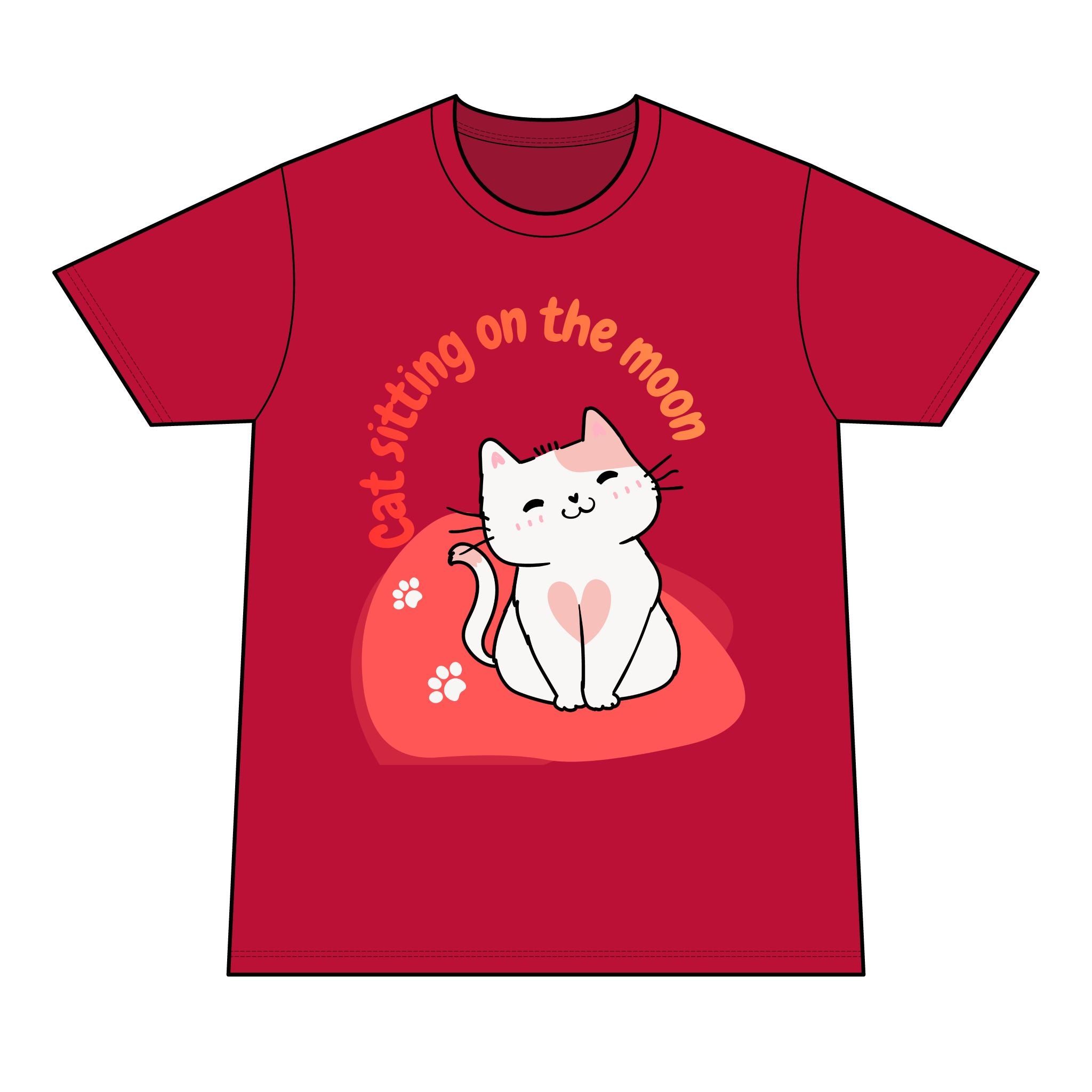 Cat Sitting on the Moon T-Shirt — Cute Pink Cat Graphic Tee