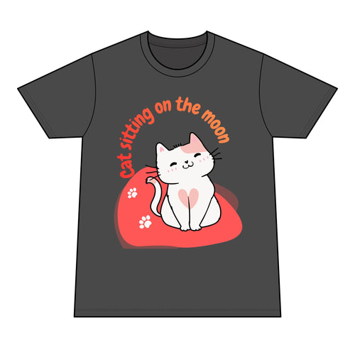 Cat Sitting on the Moon T-Shirt — Cute Pink Cat Graphic Tee