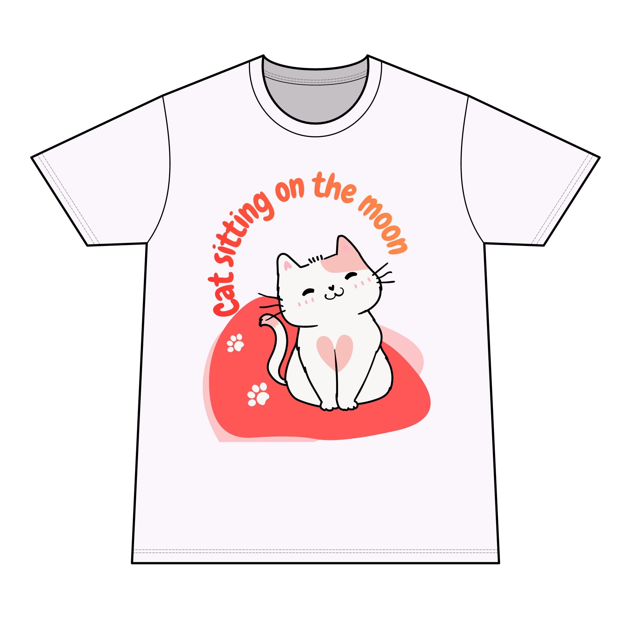 Cat Sitting on the Moon T-Shirt — Cute Pink Cat Graphic Tee