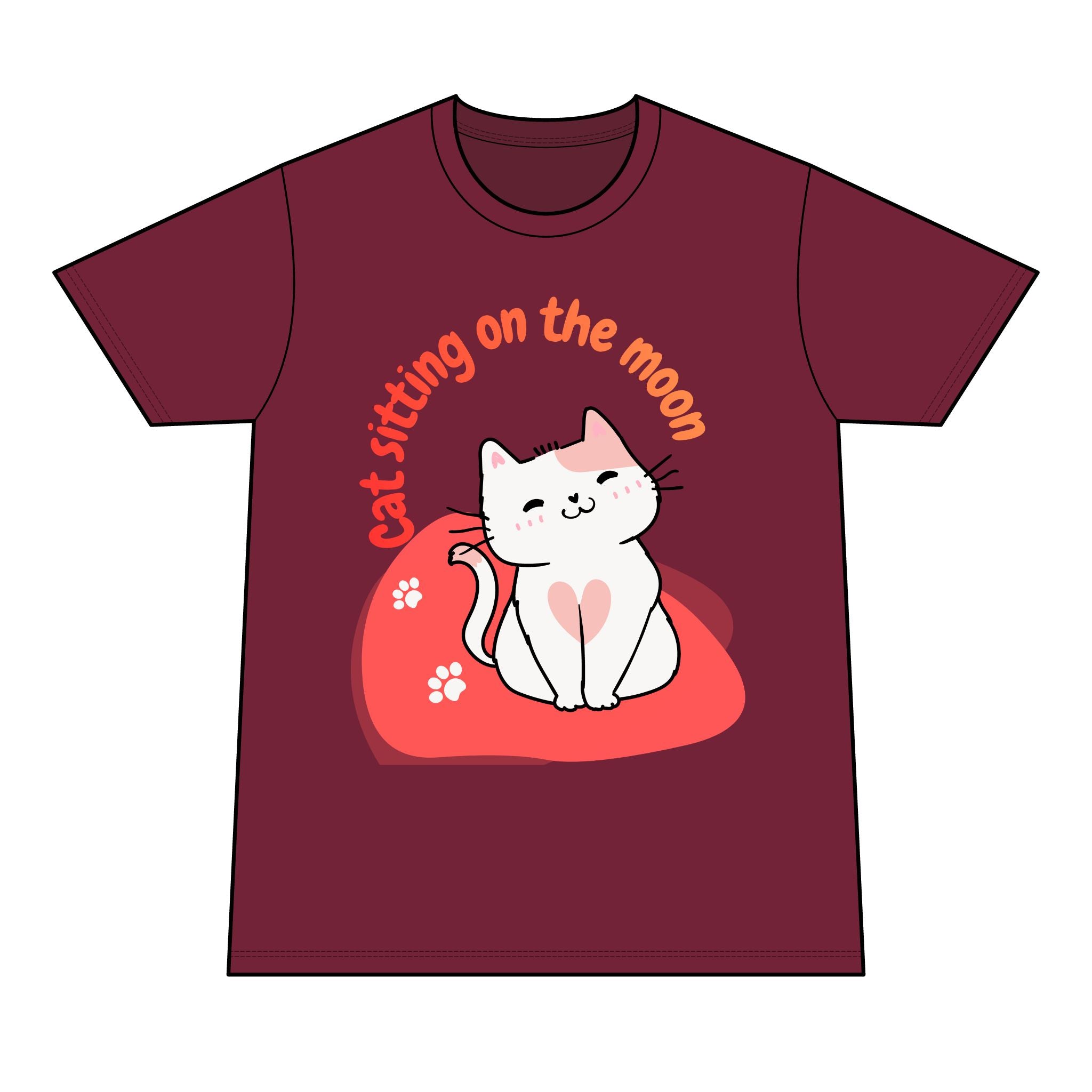 Cat Sitting on the Moon T-Shirt — Cute Pink Cat Graphic Tee