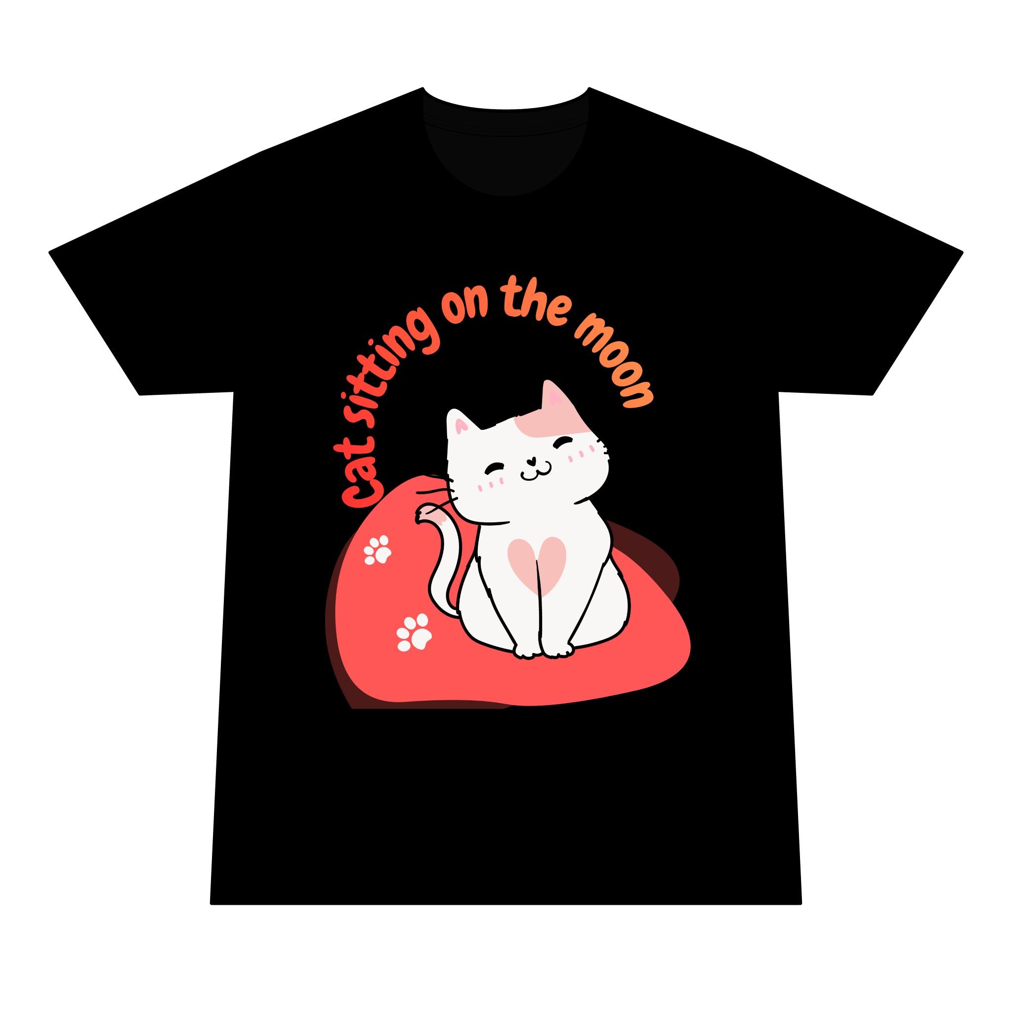 Cat Sitting on the Moon T-Shirt — Cute Pink Cat Graphic Tee