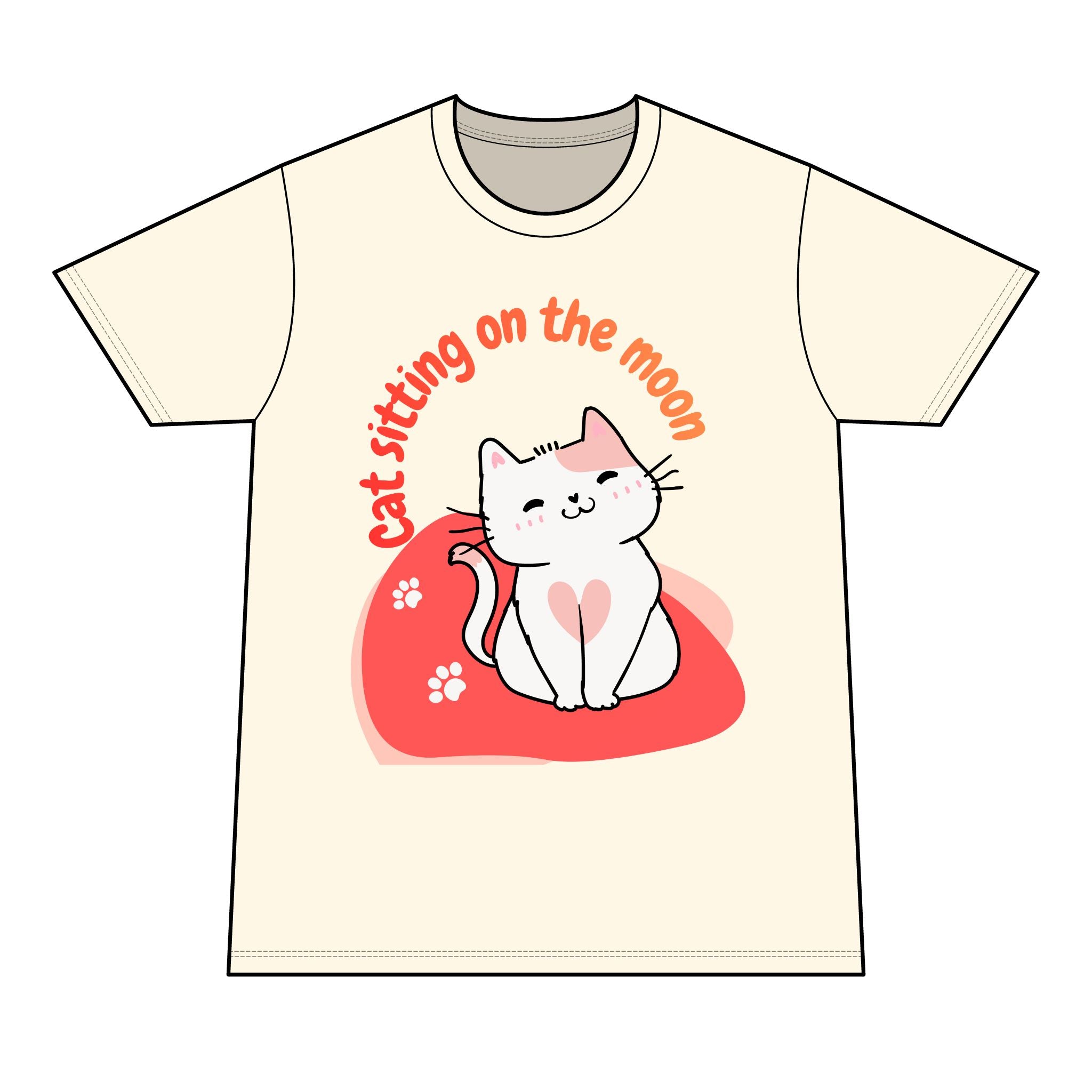 Cat Sitting on the Moon T-Shirt — Cute Pink Cat Graphic Tee