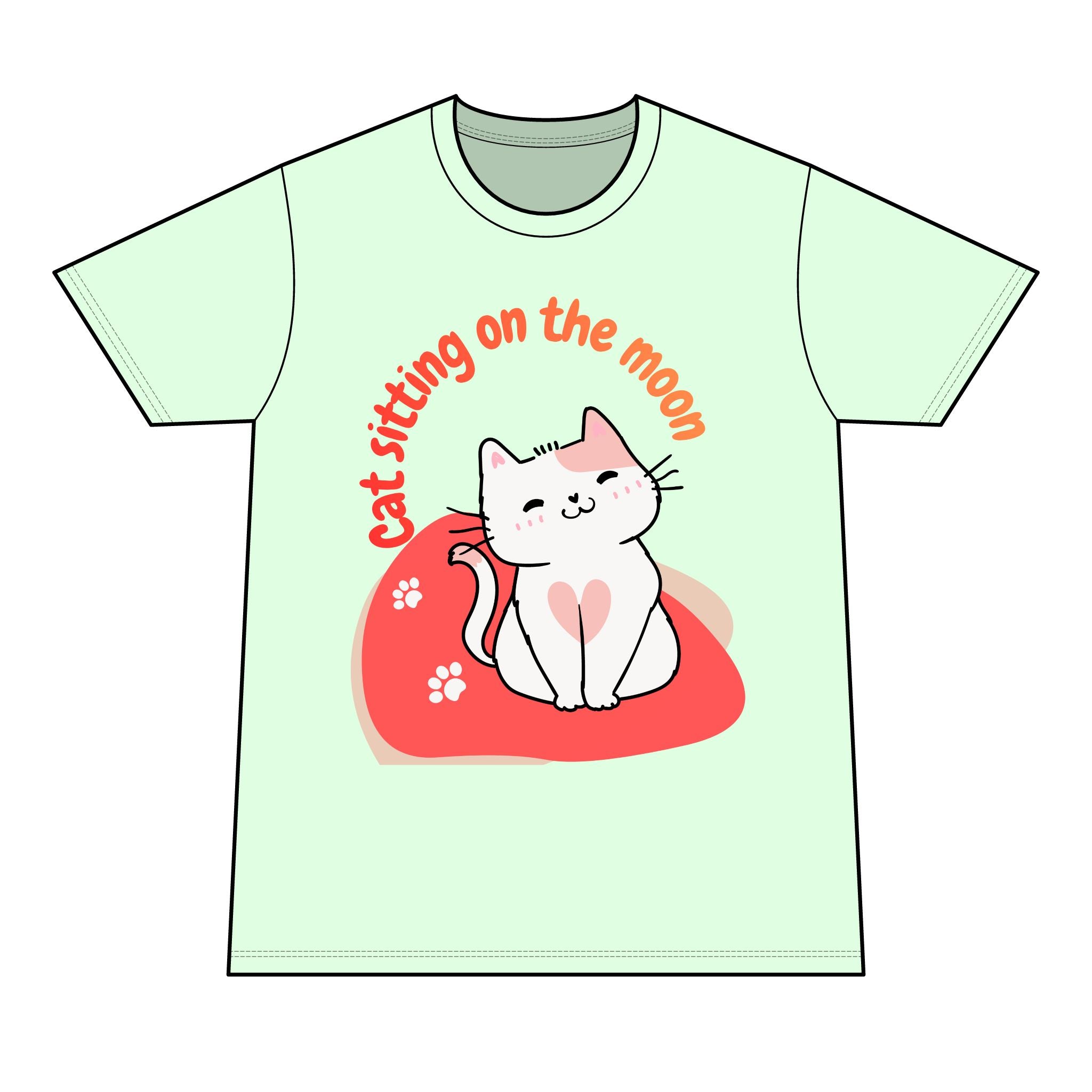 Cat Sitting on the Moon T-Shirt — Cute Pink Cat Graphic Tee
