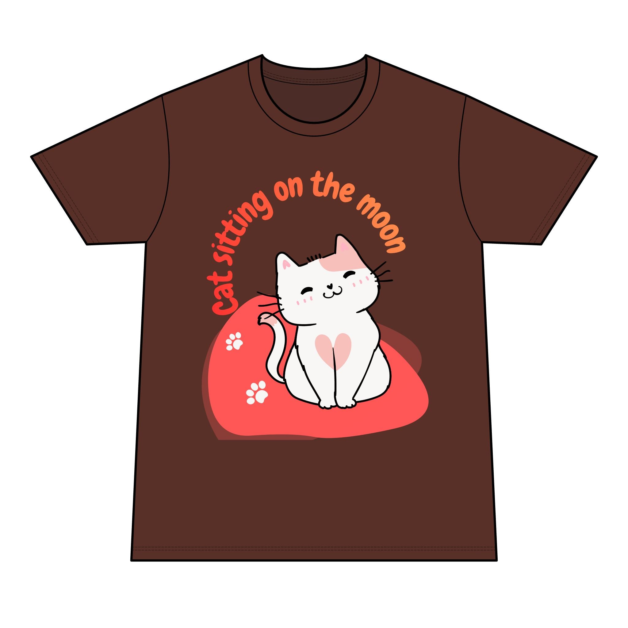 Cat Sitting on the Moon T-Shirt — Cute Pink Cat Graphic Tee
