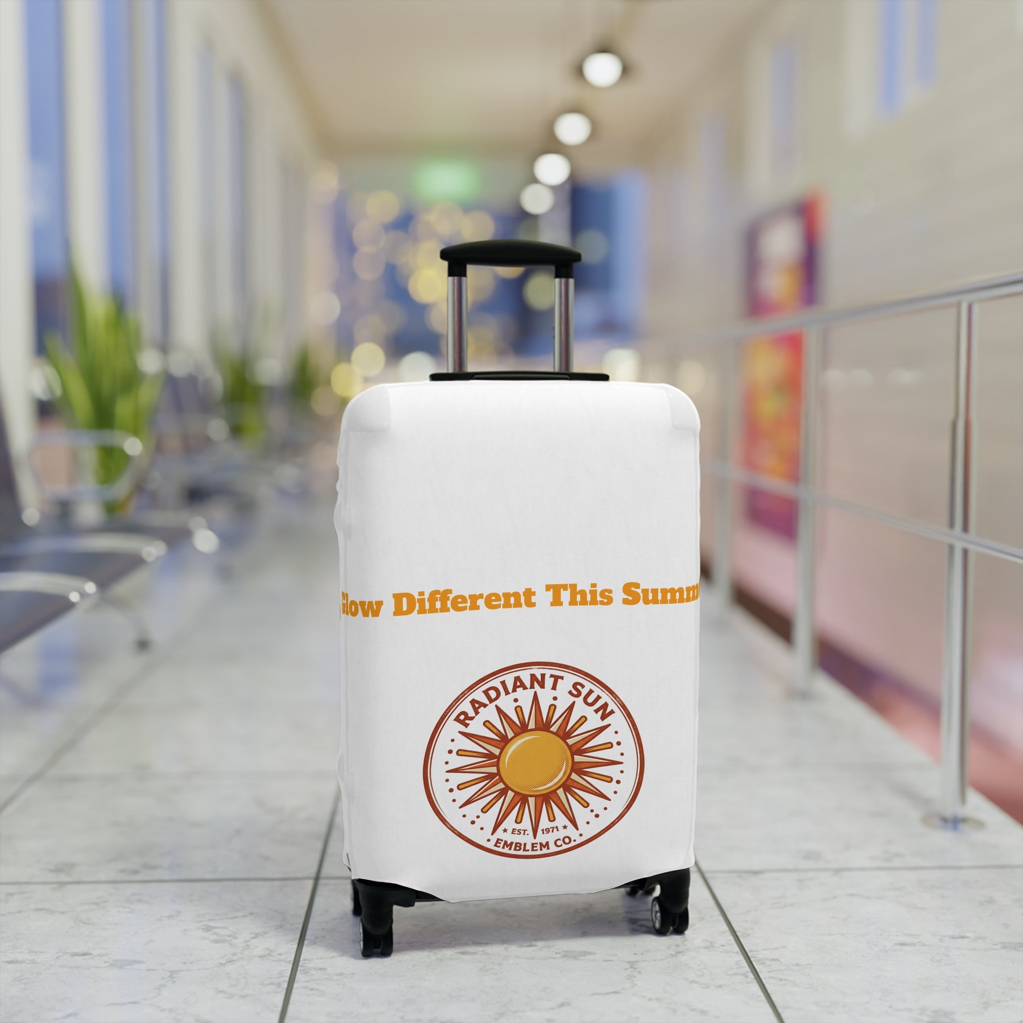 Radiant Sun Beach Luggage Cover — 'Meet Me Where the Waves Are' Travel Protector