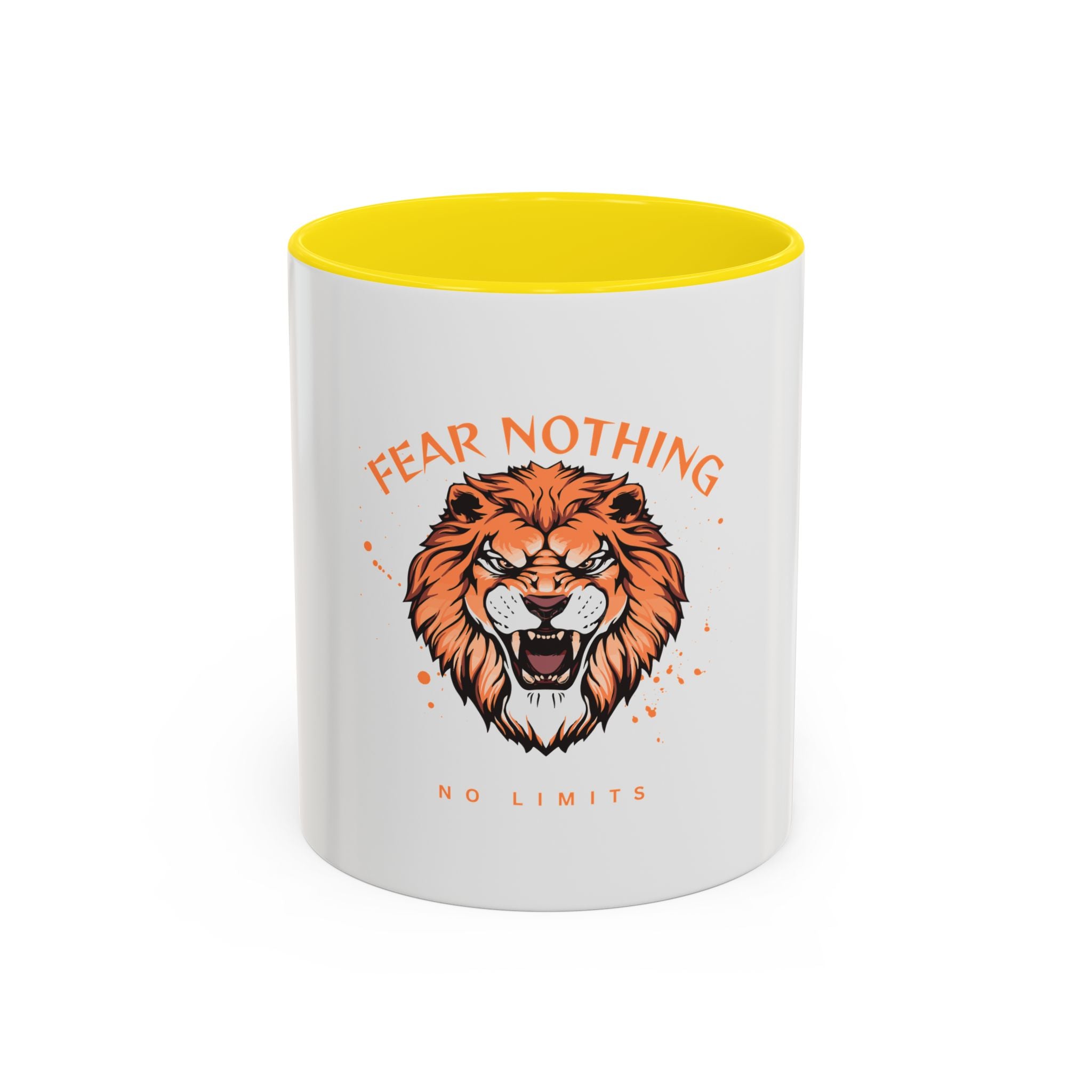 Fear Nothing Lion Accent Coffee Mug — Inspirational No Limits Motivational Gift