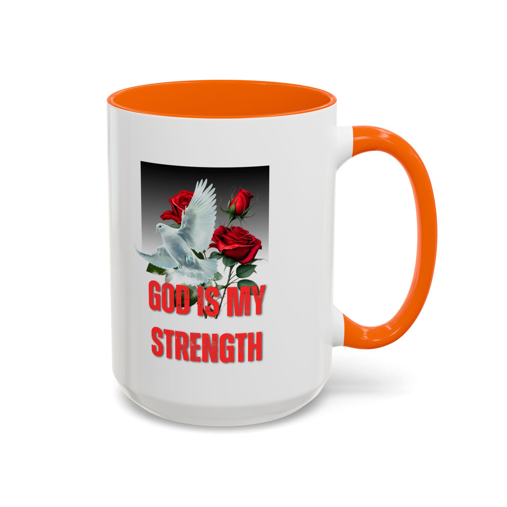 God Is My Strength Accent Coffee Mug – Inspirational Christian Dove & Roses (11/15oz)