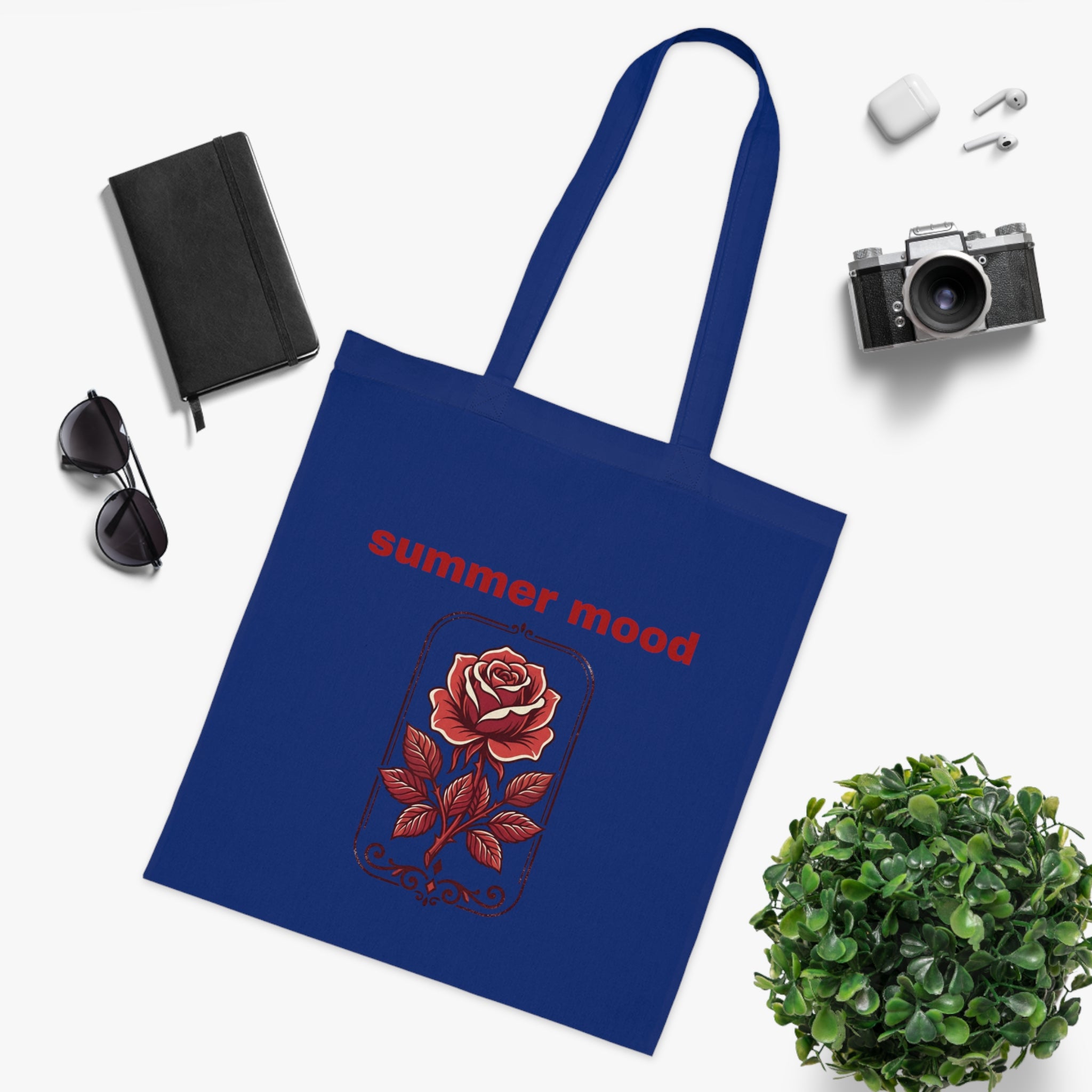 Summer Mood Floral Tote Bag – Retro Rose Cotton Tote
