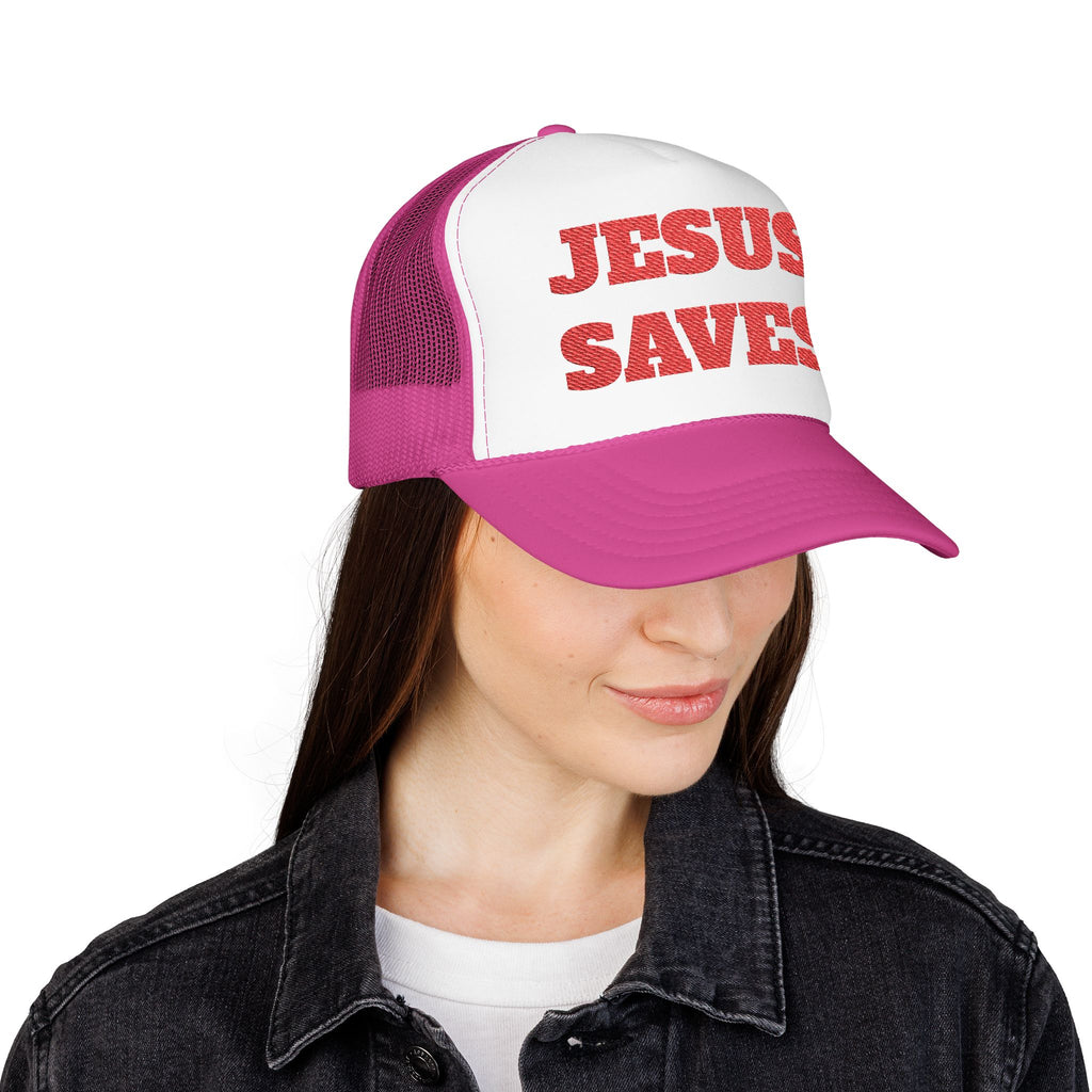 Jesus Saves Foam Trucker Hat - Christian Gospel Mesh Cap