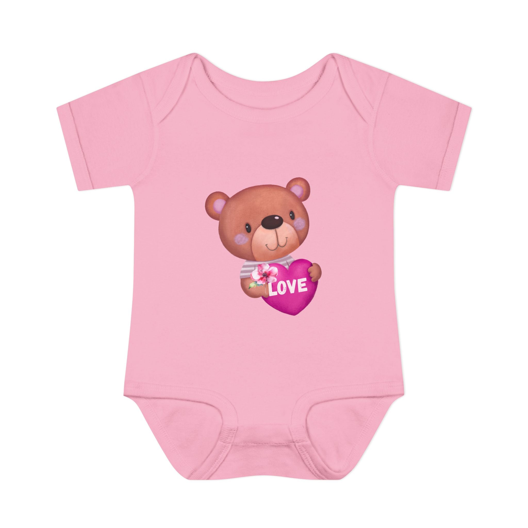 Baby Bodysuit - Cute Teddy Holding 'Love' Heart | Infant Valentine Onesie