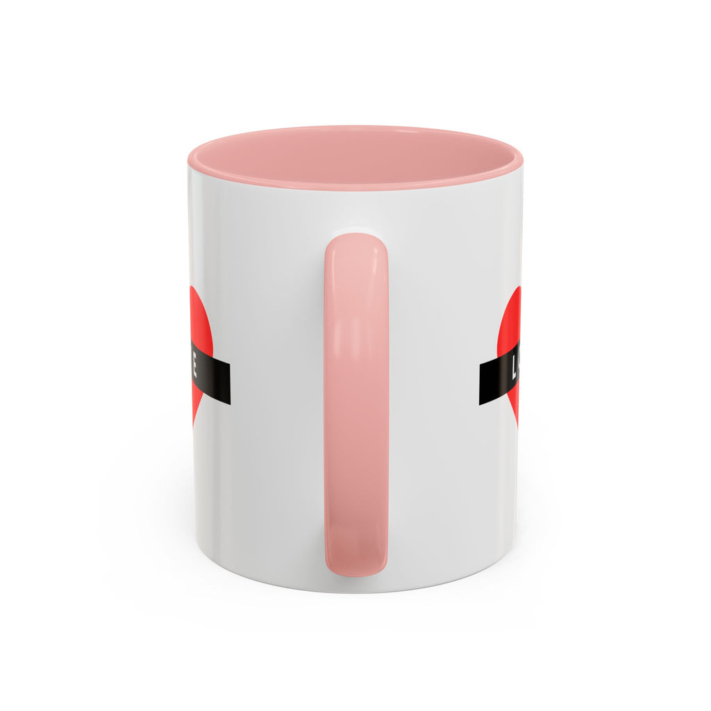Love Heart Accent Mug – Red Heart with "LOVE" Banner, Valentine's Day Coffee Cup