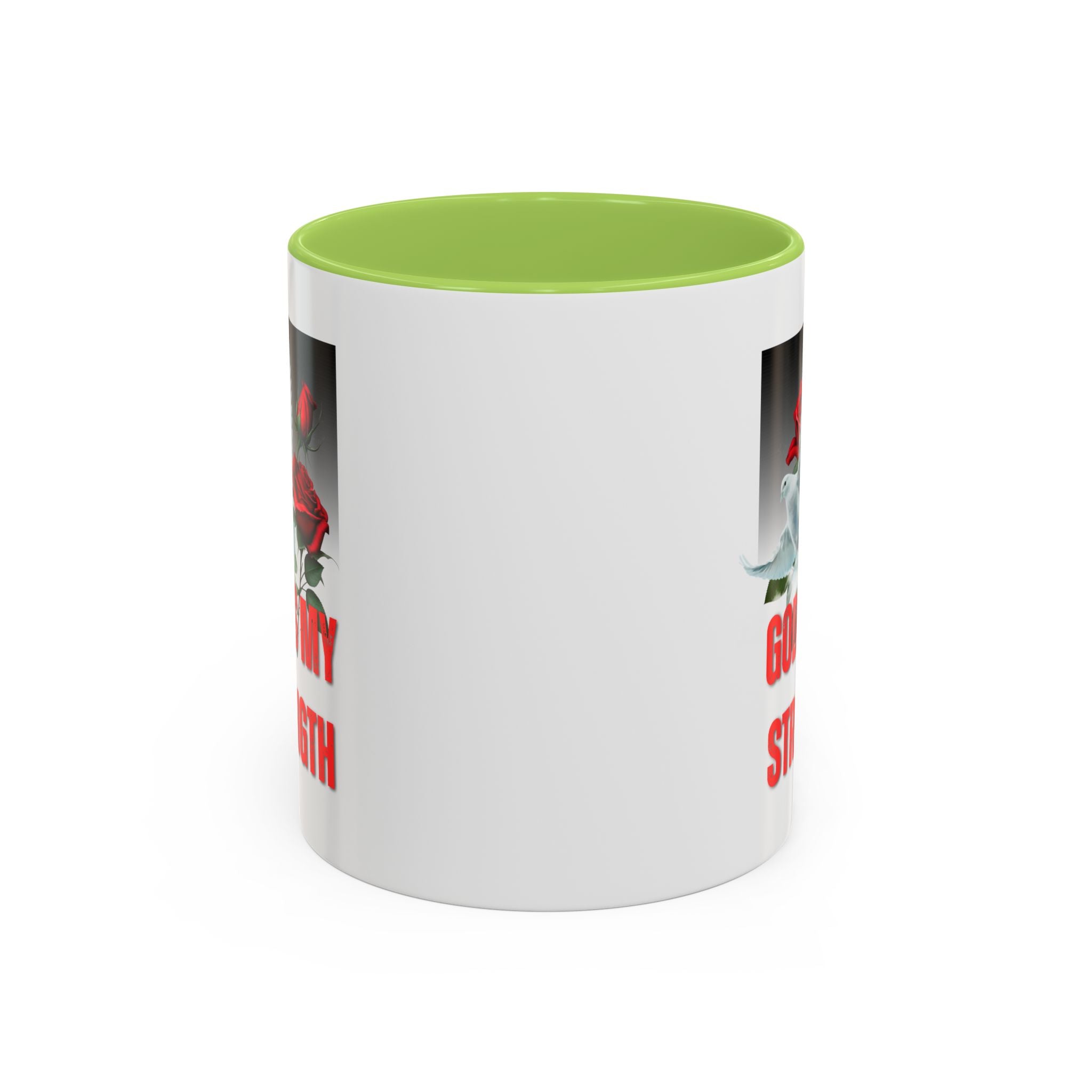 God Is My Strength Accent Coffee Mug – Inspirational Christian Dove & Roses (11/15oz)