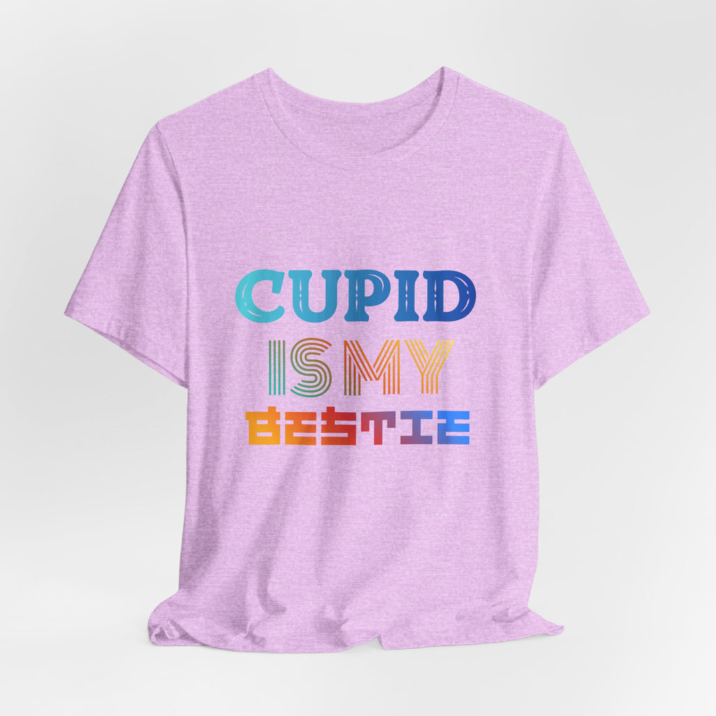 Cupid Is My Bestie Tee - Rainbow Valentine Graphic T-Shirt