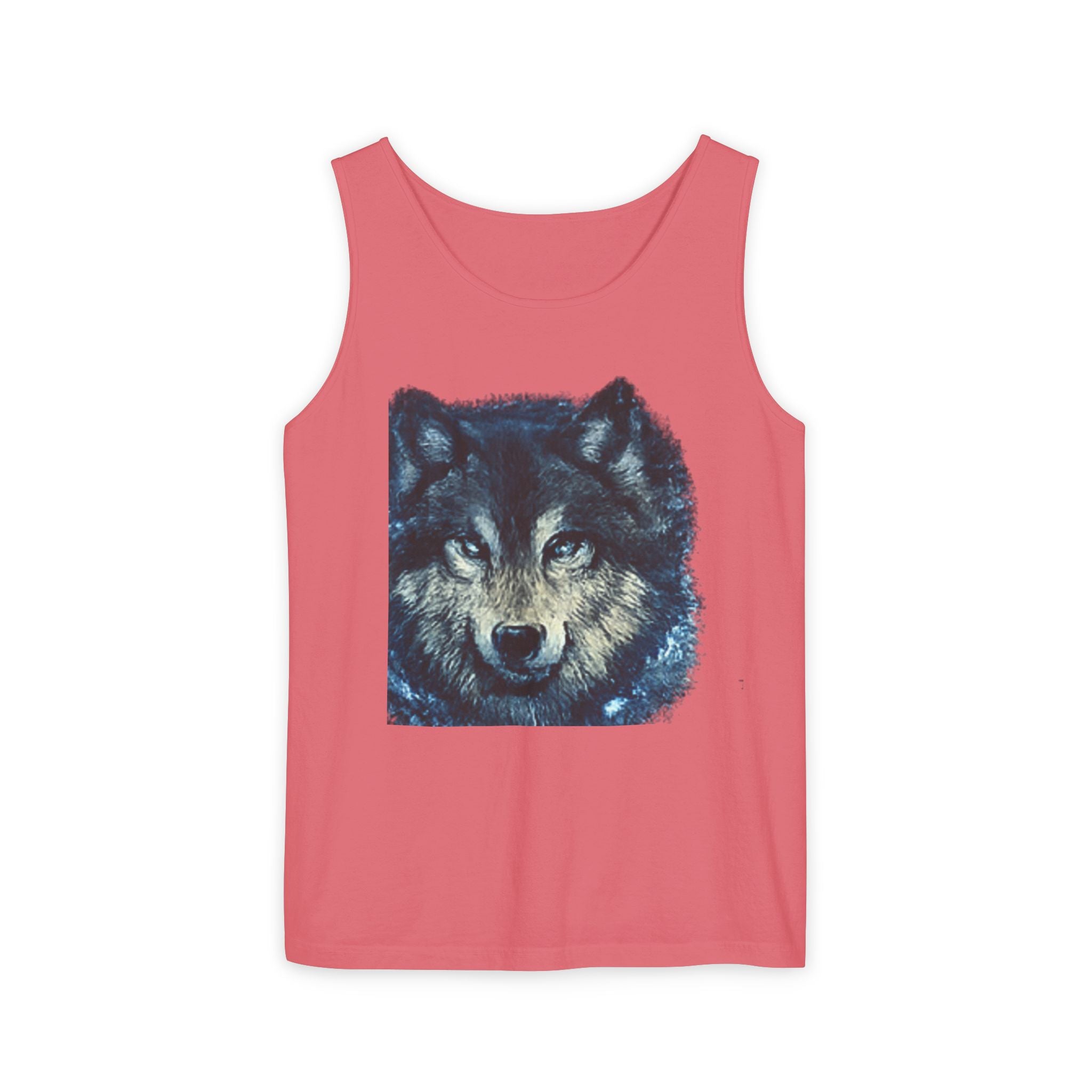 Wolf Face Tank Top — Vintage Blue Wolf Graphic Animal Lover Tee