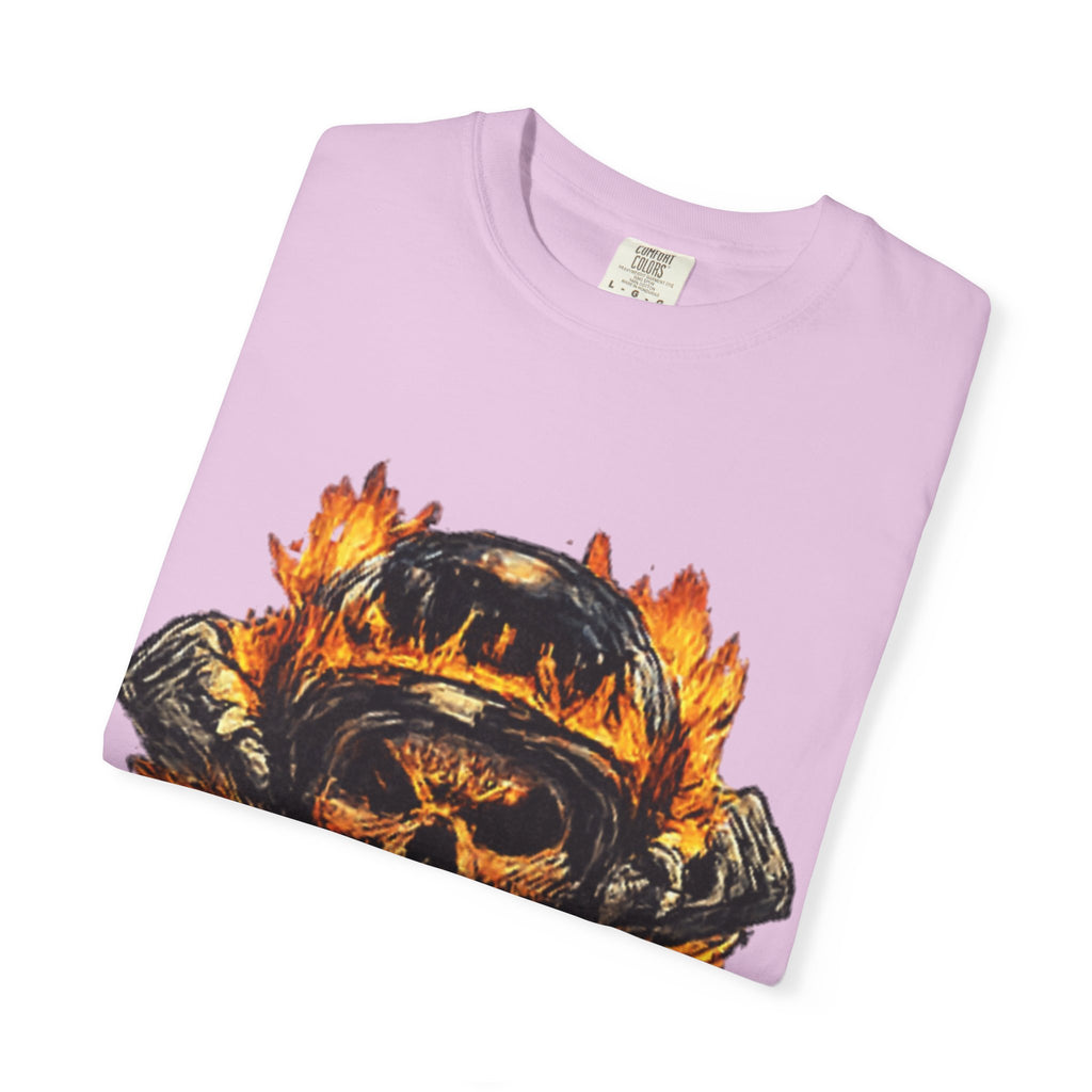 Flaming Skull Helmet T‑Shirt — Biker Rock Graphic Tee