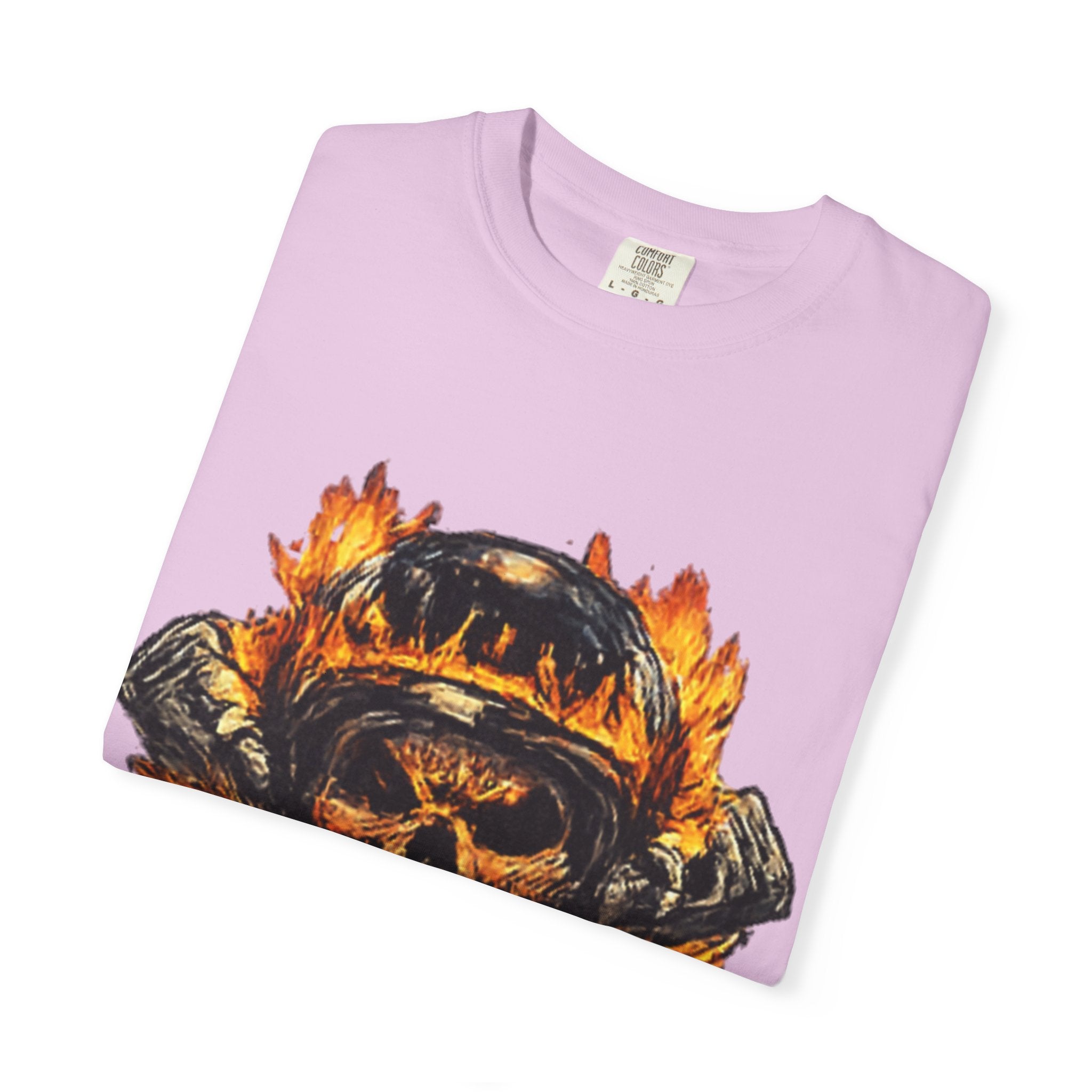 Flaming Skull Helmet T‑Shirt — Biker Rock Graphic Tee
