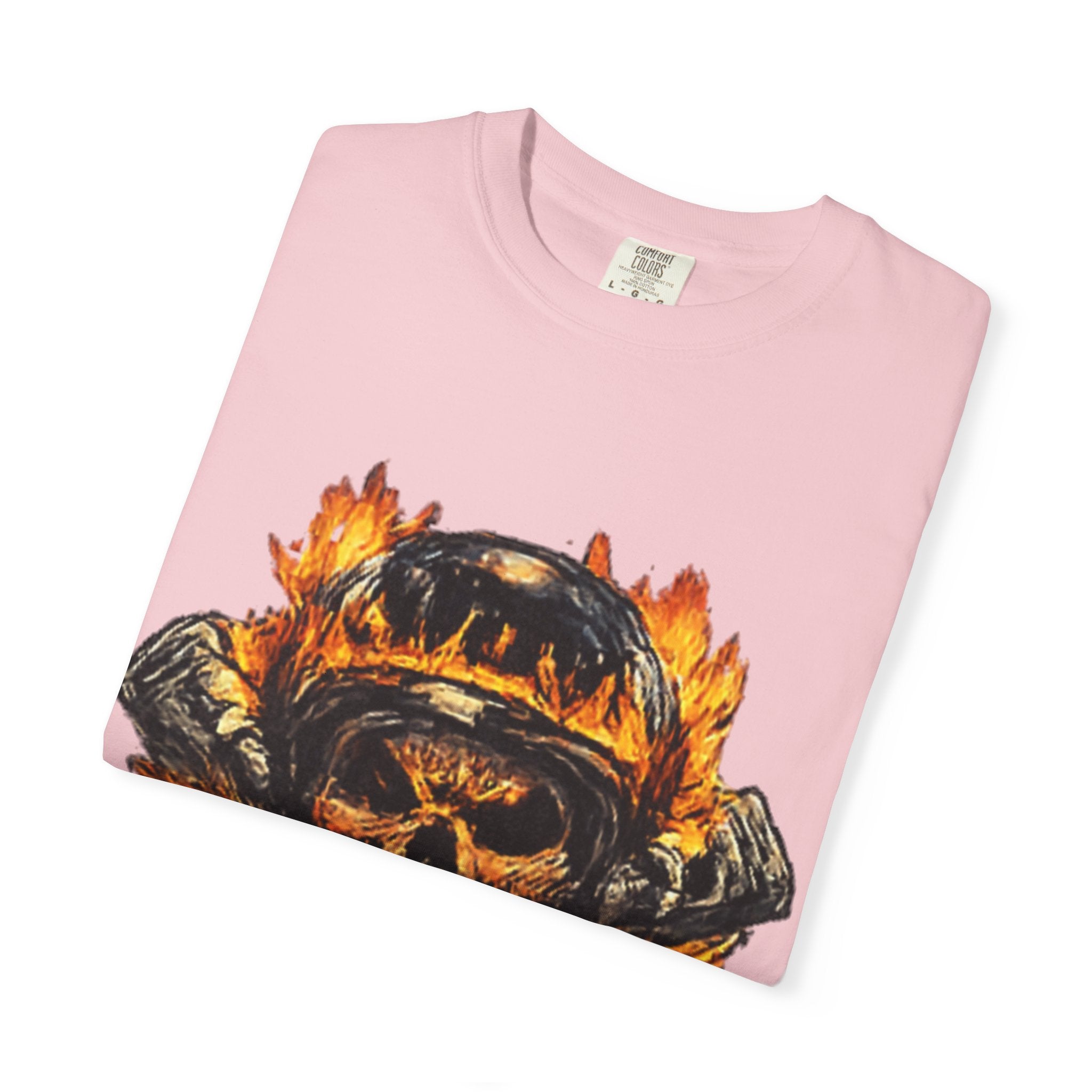 Flaming Skull Helmet T‑Shirt — Biker Rock Graphic Tee