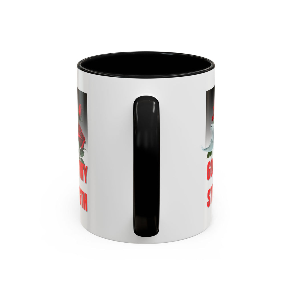 God Is My Strength Accent Coffee Mug – Inspirational Christian Dove & Roses (11/15oz)
