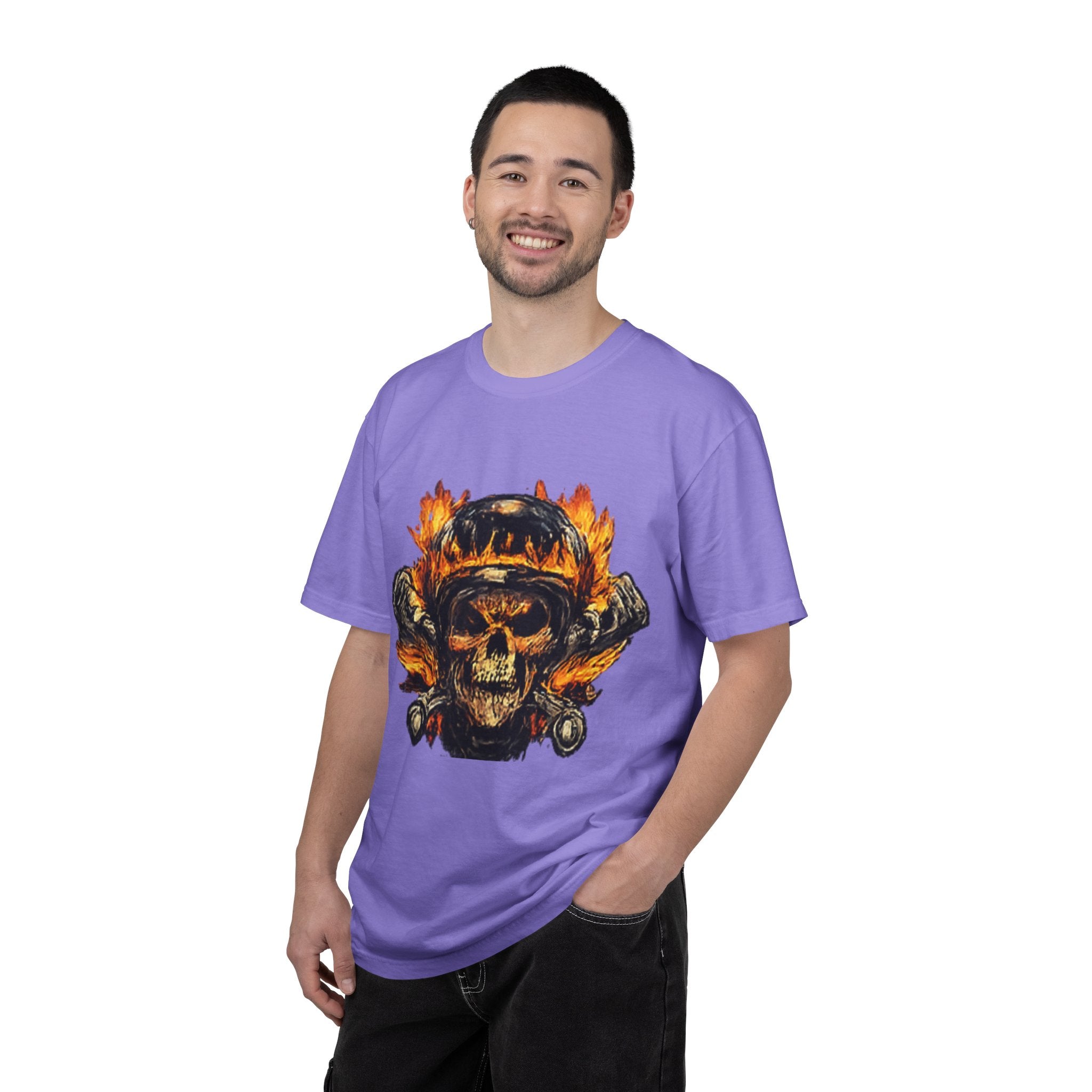 Flaming Skull Helmet T‑Shirt — Biker Rock Graphic Tee