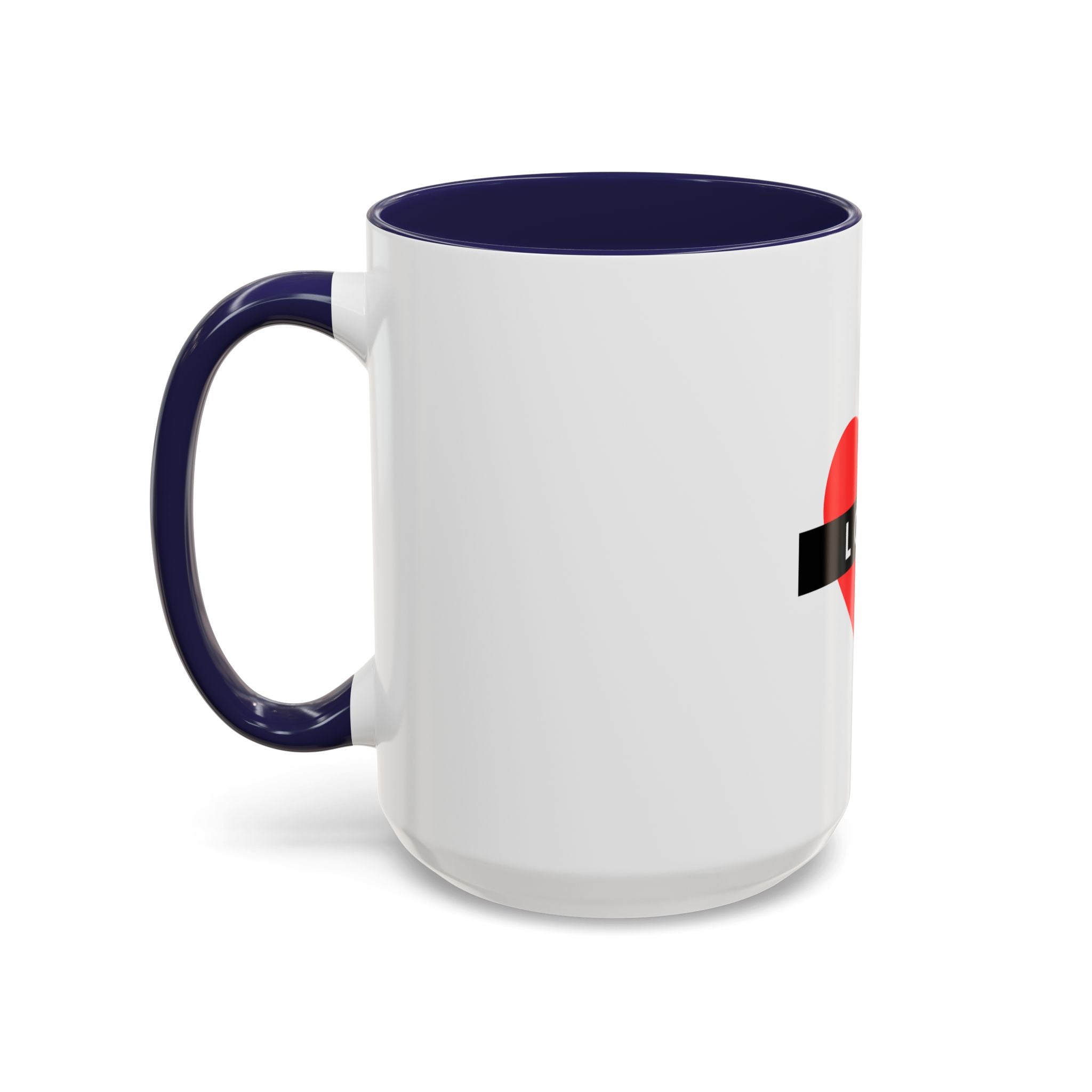 Love Heart Accent Mug – Red Heart with "LOVE" Banner, Valentine's Day Coffee Cup