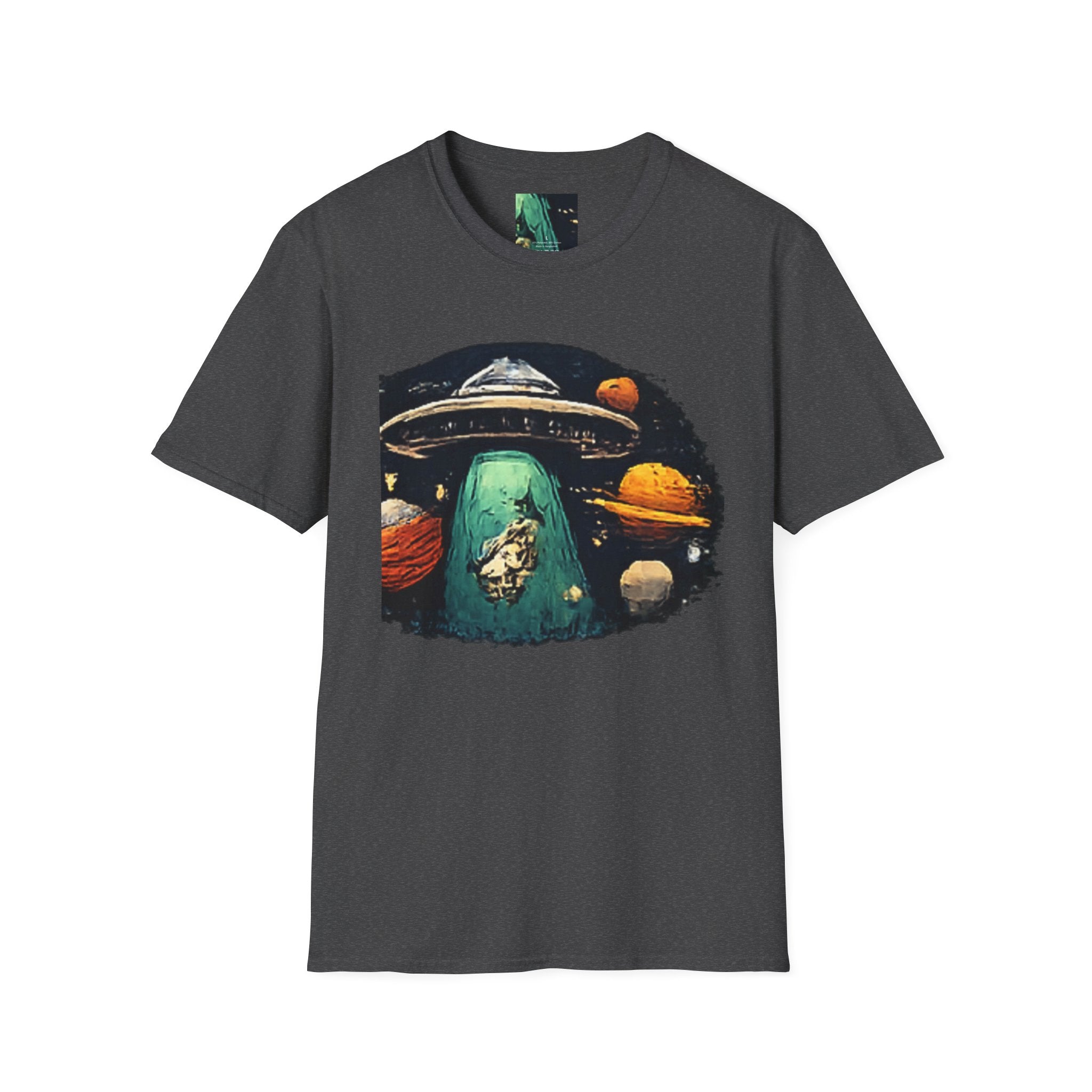 Alien Abduction Graphic T-Shirt — Retro UFO & Planets Space Tee
